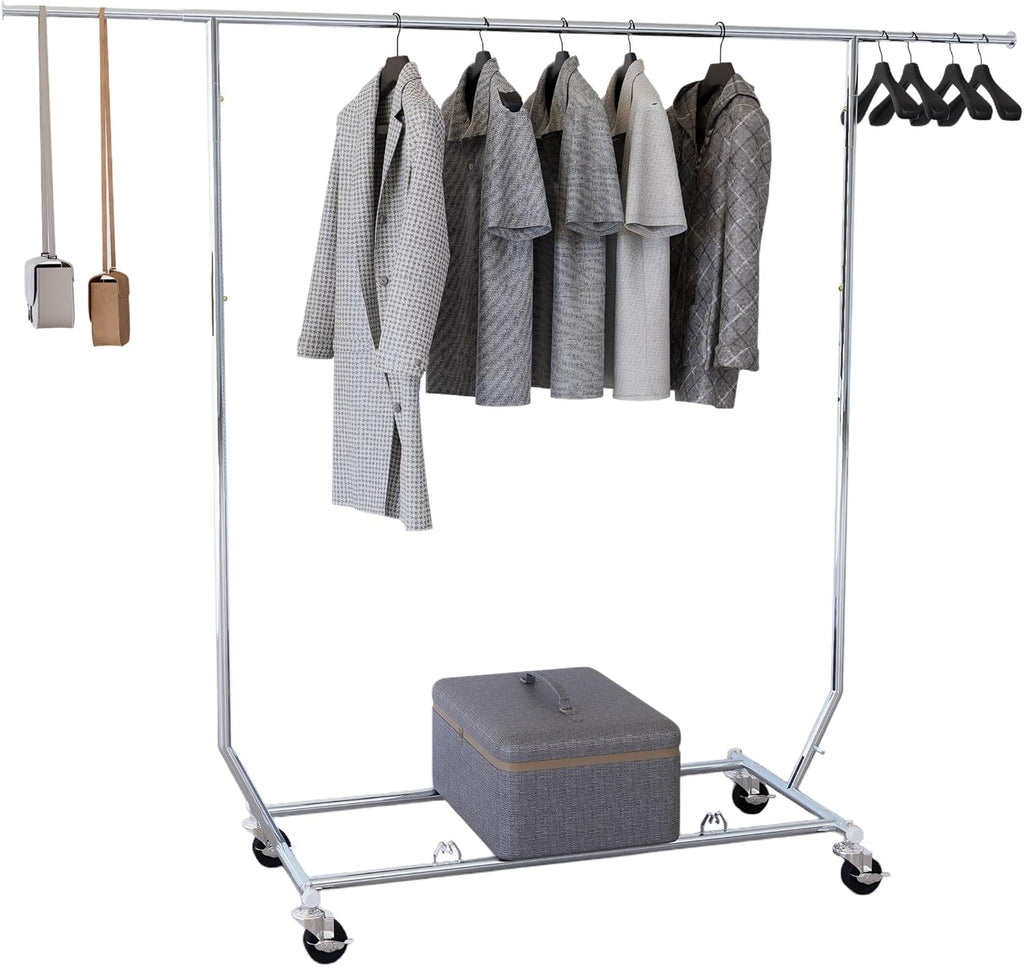 Clothes Rack With Wheels Garment Racks For Hanging Clothes Metal Portable Rack Heavy Duty One-Piece Bar Collapsible Rack For Bedroom Living Room Balcony