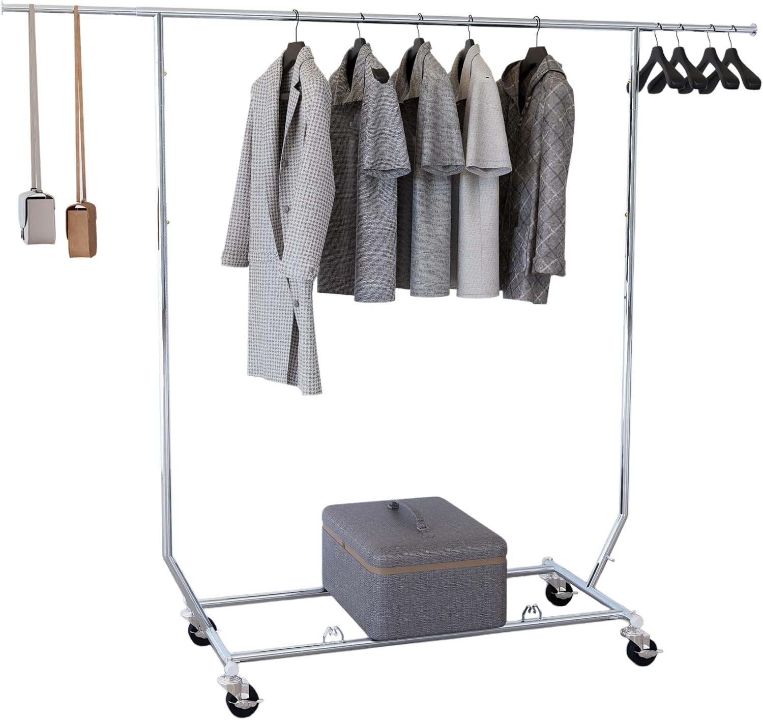 Clothes Rack With Wheels Garment Racks For Hanging Clothes Metal Portable Rack Heavy Duty One-Piece Bar Collapsible Rack For Bedroom Living Room Balcony