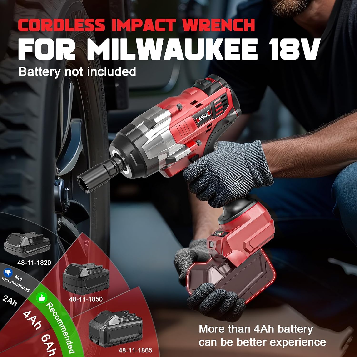 DIYtoolifz Cordless Impact Wrench 1/2 inch Compatible with Milwaukee 18v Battery, 1700 Ft-lbs High Torque Impact Driver with 6Pcs Sockets & Storage Case, Electric Impact Gun with 4-Speed & LED Light