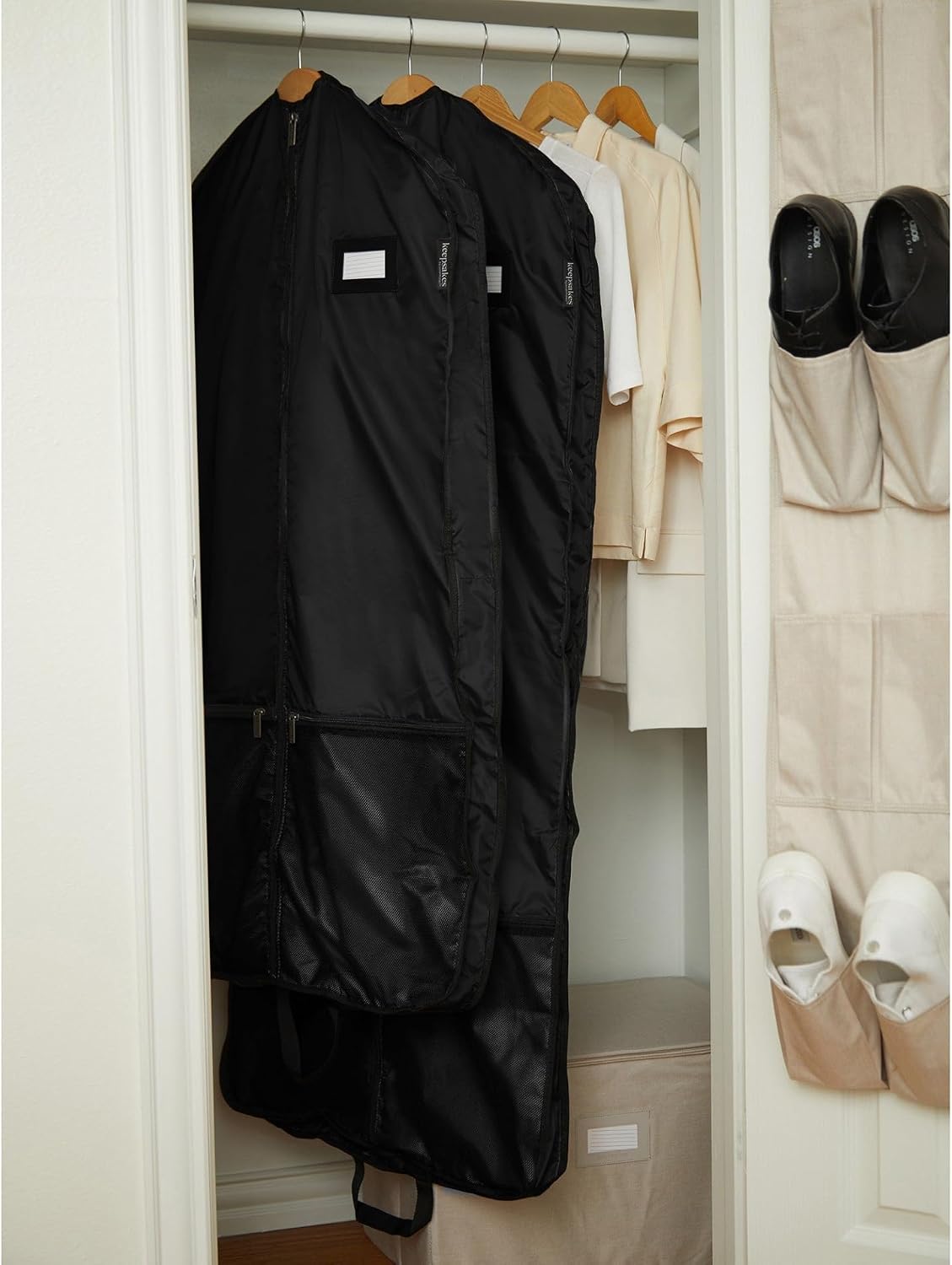 Covermates Deluxe Garment Bag Set for Closet Storage & Travel – Heavy Duty Hanging Suit & Dress Bags with ID Window, Accessory Pockets & Carrying Handles – Premium Wardrobe Protection, Black