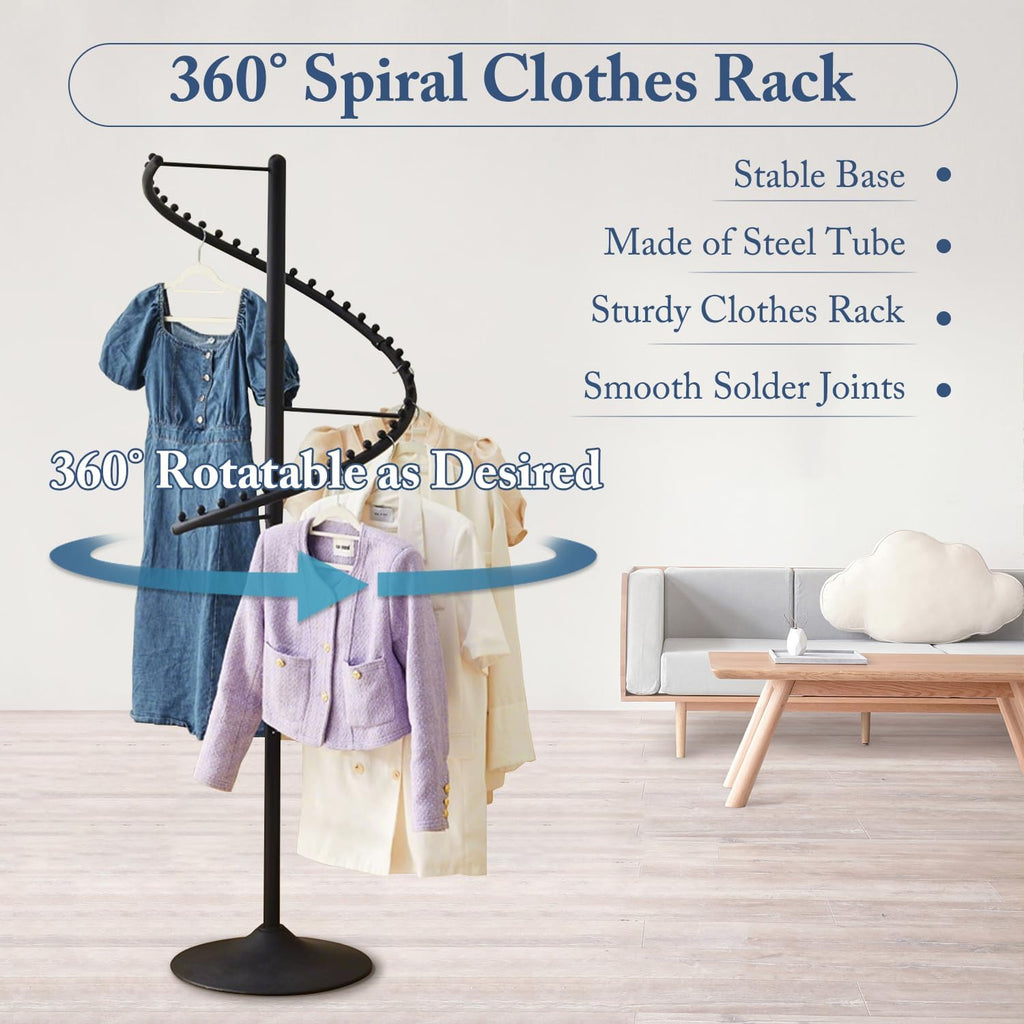 71 Inch Spiral Clothing Rack, Retail Metal Garment Rack, Modern Freestanding Coat Rack, Clothes Display Rack for Bedrooms, Living Rooms, Stores