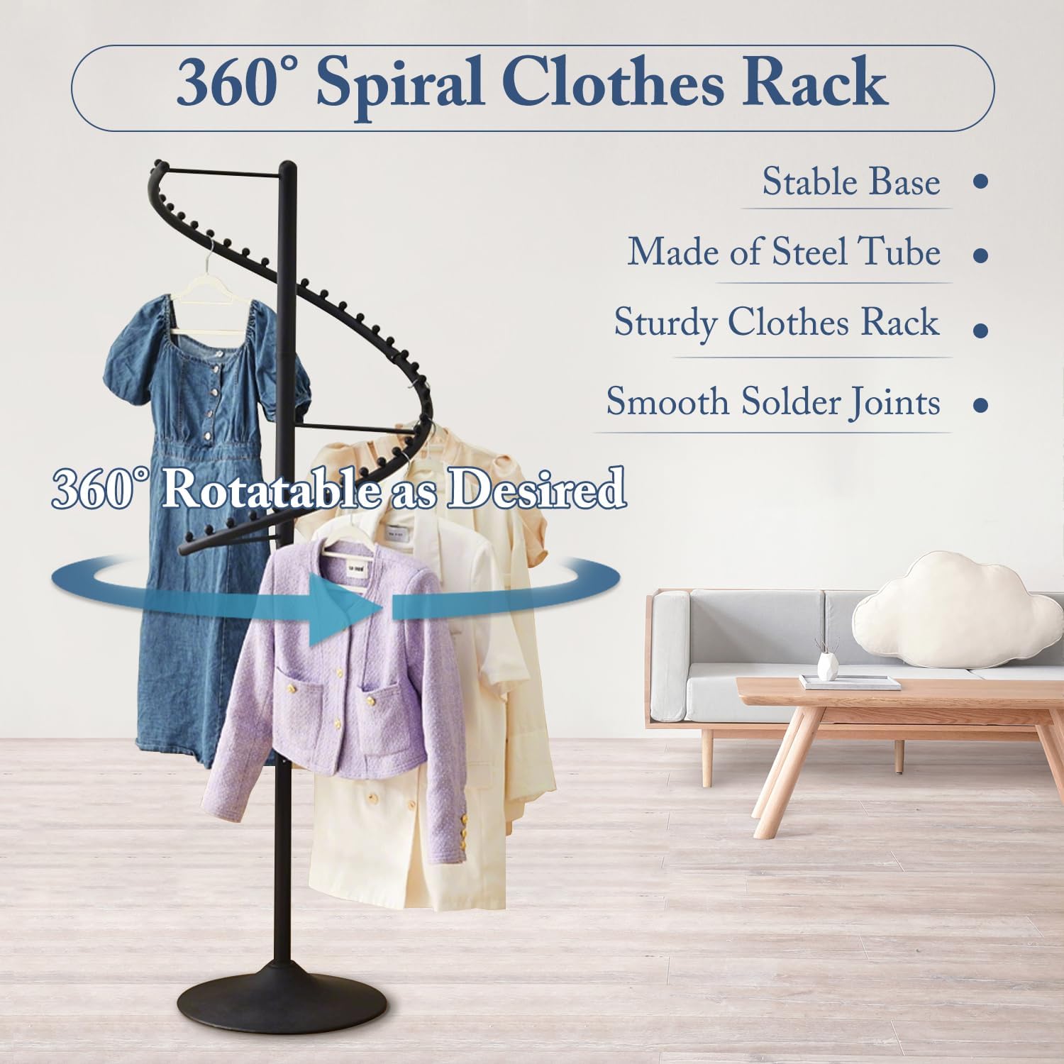 71 Inch Spiral Clothing Rack, Retail Metal Garment Rack, Modern Freestanding Coat Rack, Clothes Display Rack for Bedrooms, Living Rooms, Stores