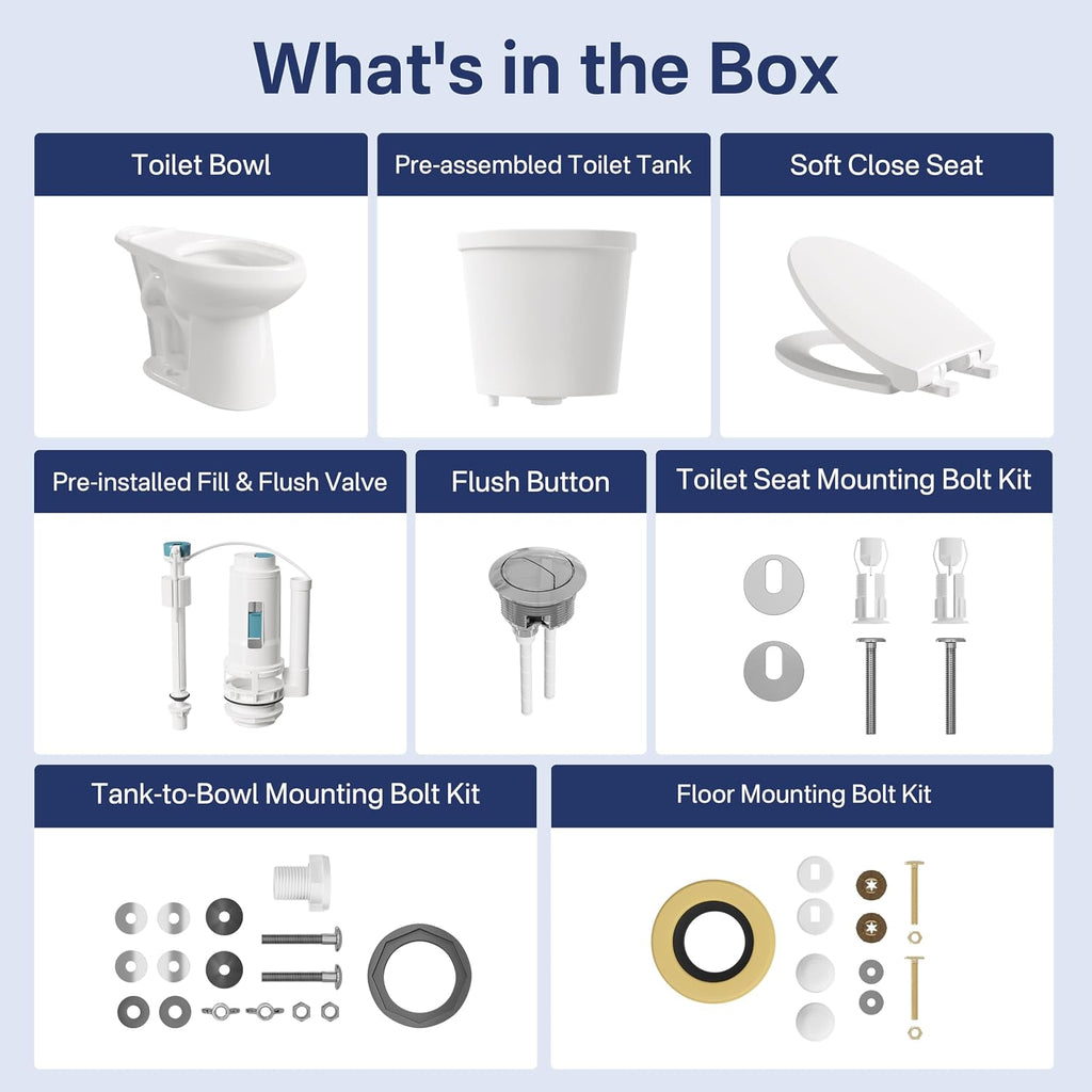 Eridanus Tall Two Piece Toilet, ADA Compliant Chair Height 19.7', Elongated Toilets Bowl 19' with Soft Close Seat, 1.1/1.6GPF Dual Flush, 12' Rough-In Floor Mounted, for Elderly, Pregnant, Disabled