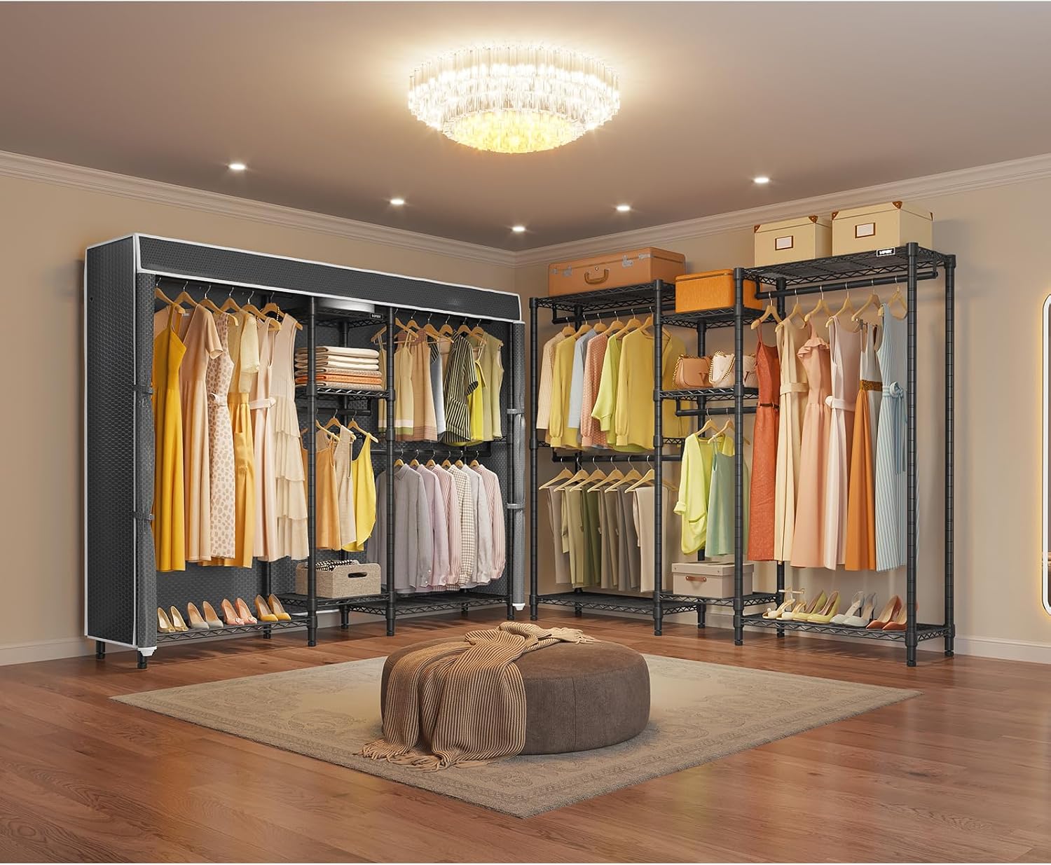 VIPEK Classic V6C Heavy Duty 5 Tiers Wire Garment Rack Large Size Wardrobe Closet Black Metal Clothing With Oxford Fabric Cover, 70.1' L x 17.3' W x 76.4' H, Max Load 870 LBS
