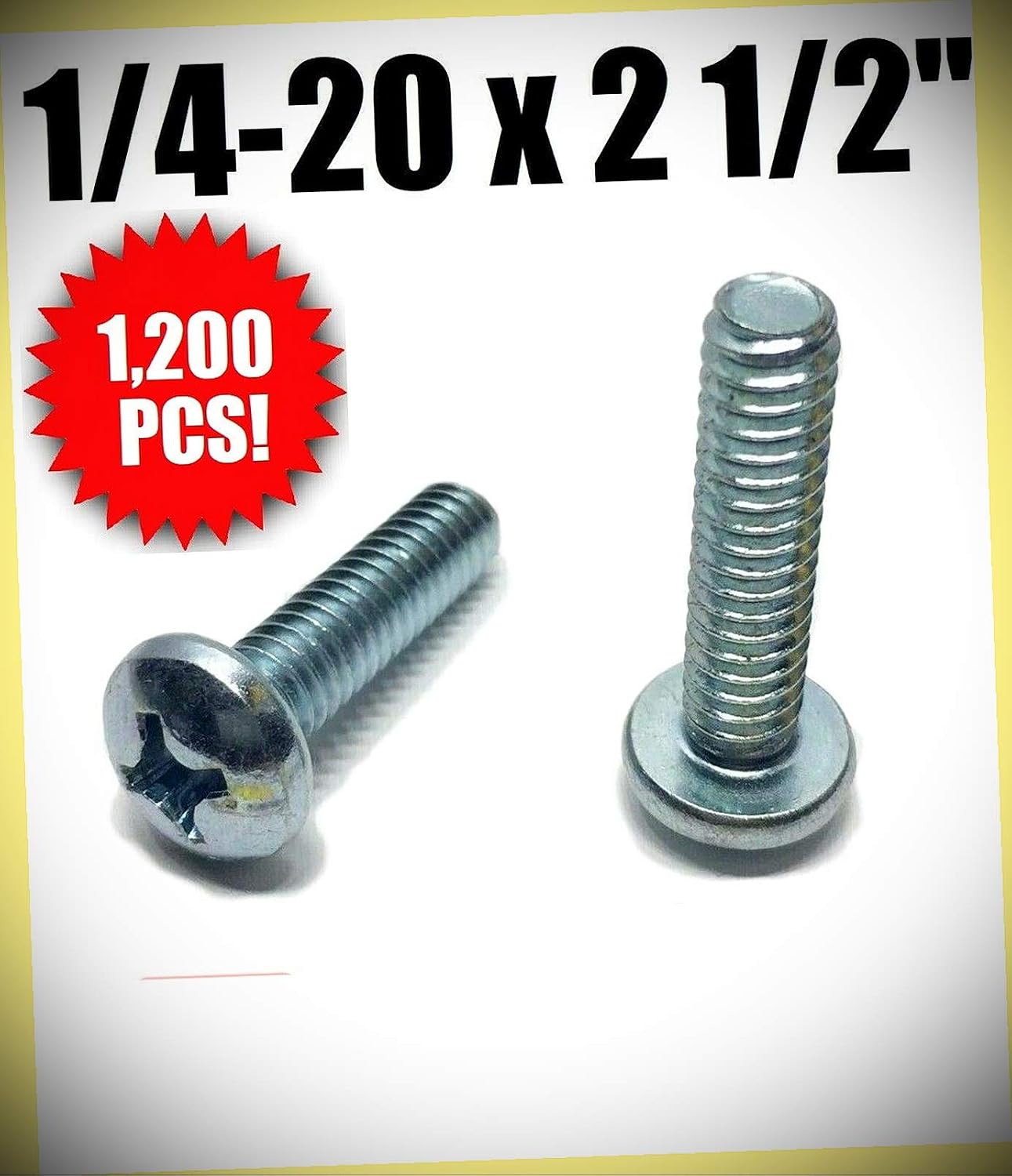 Package of 1200 (pcs) 1/4-20 x 2 1/2' Phillips Pan Head Machine Screw Zinc Plated Bulk Box Set #RD-4786FST Warranity by Pr-Mch