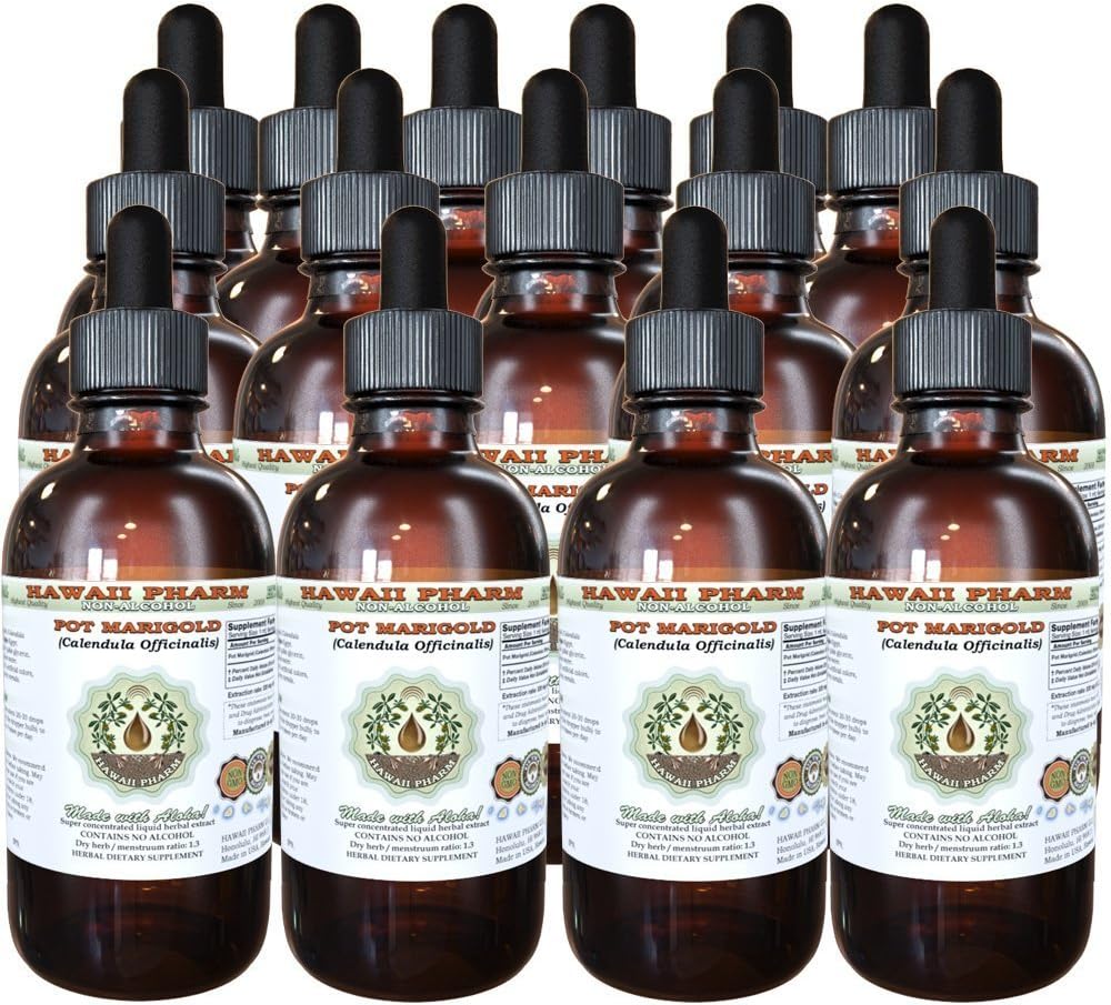 Hawaii Pharm Pot Marigold Alcohol-Free Liquid Extract, Pot Marigold (Calendula Officinalis) Dried Flower Glycerite Natural Herbal Supplement 15x4 fl.oz