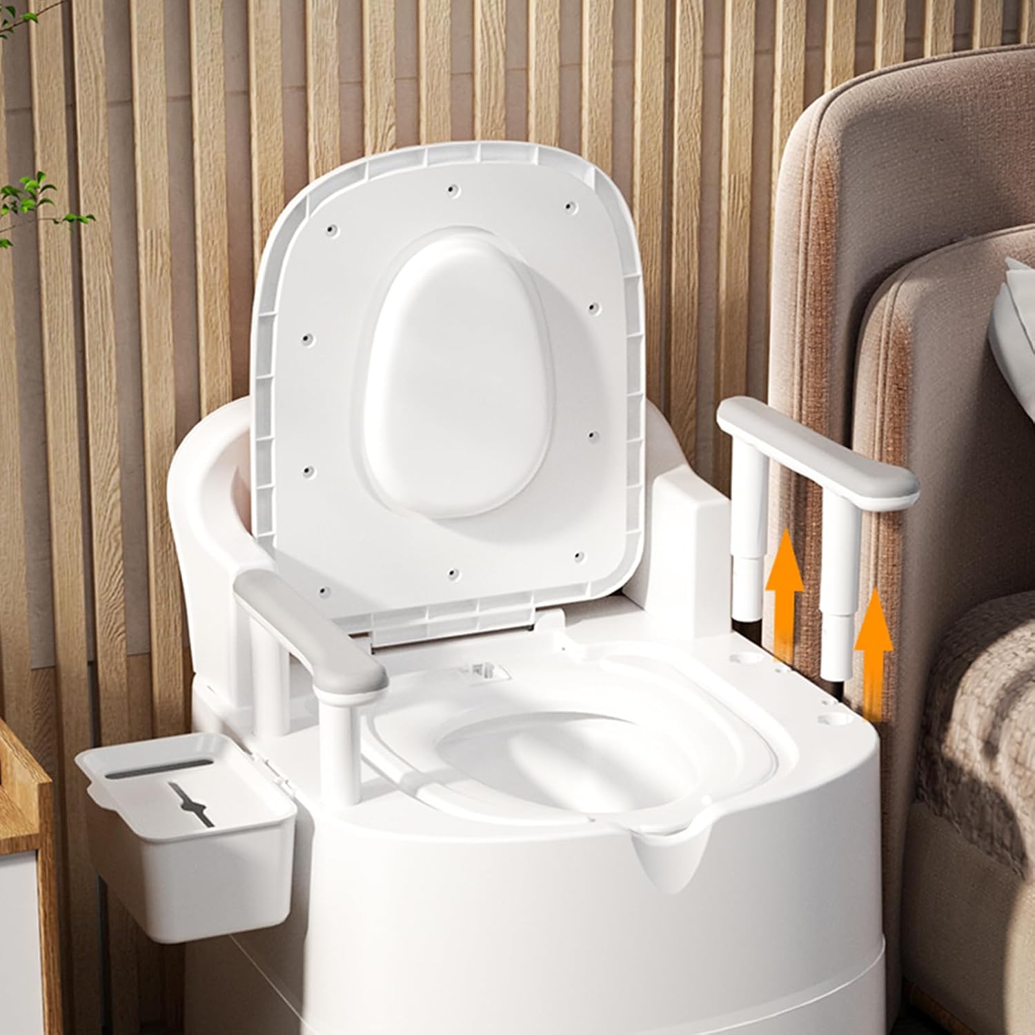 Heavy Duty Bedside Toilet,Movable Toilet Home for The Elderly Padded Seat Commode Chair with Arms Suitable People Inconvenient Legs and Feet (D)