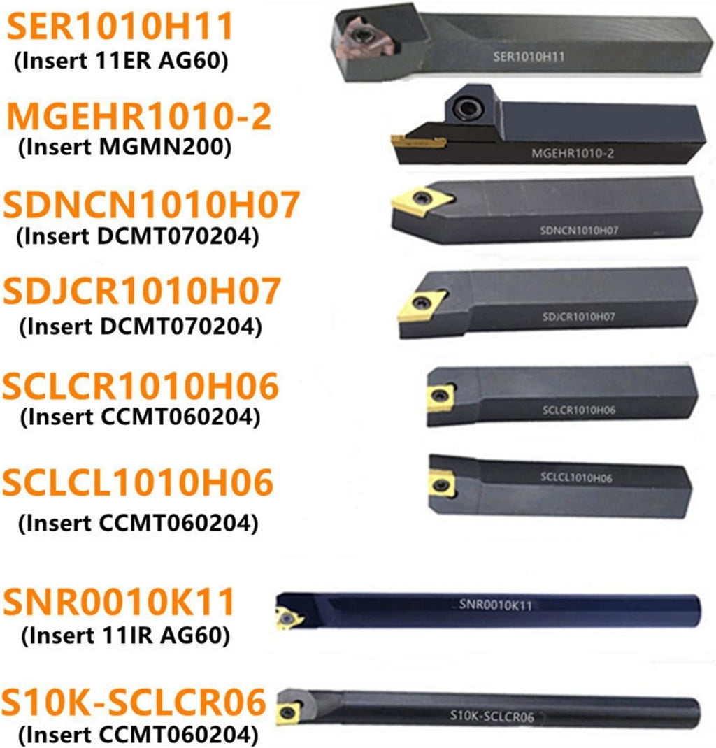 8Sets of 10MM CNC Lathe Turning Tool Holder Boring Bar with Applicable Inserts and Wrenches Set for Turning Threading(8Sets for Aluminum)