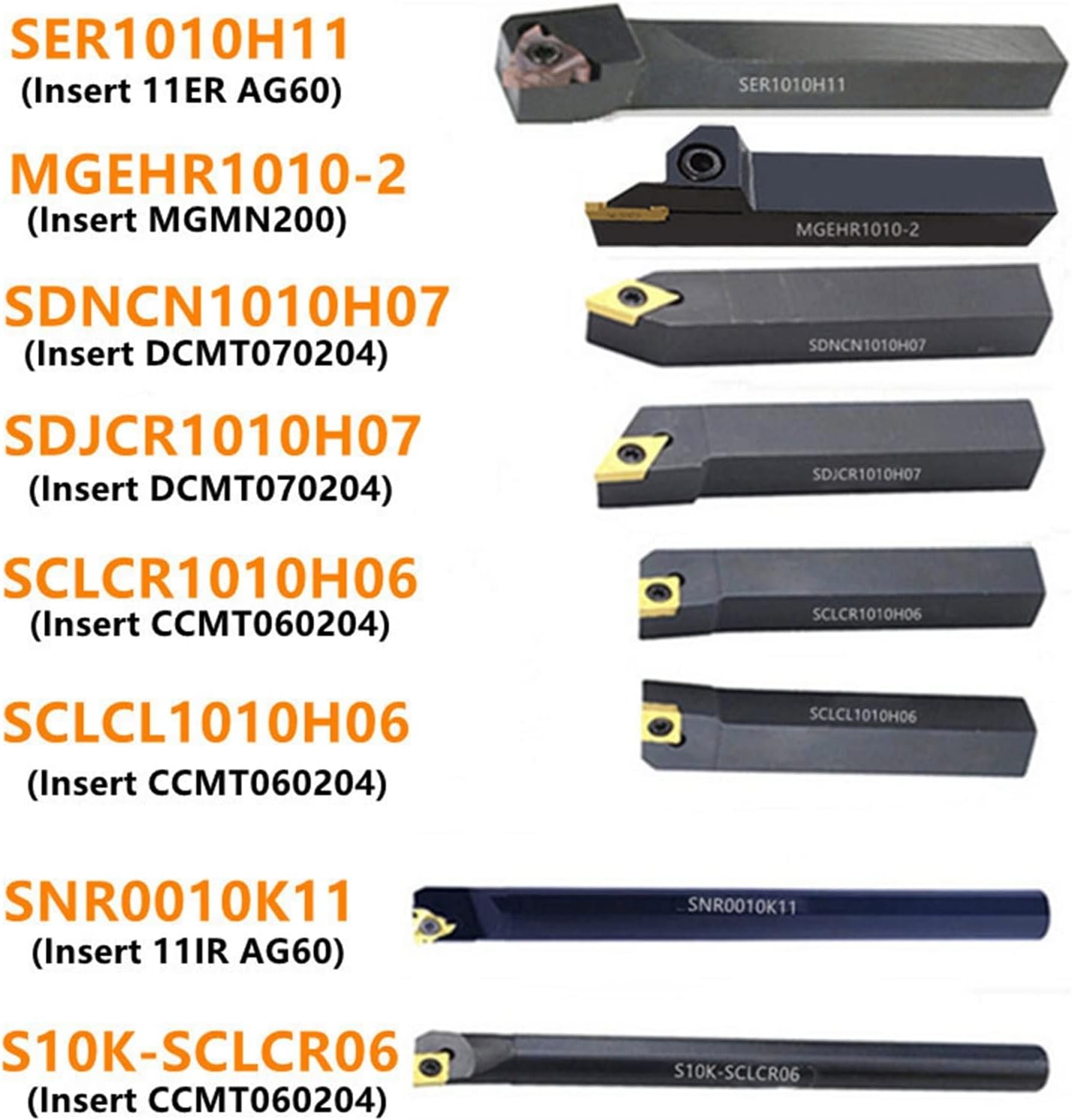8Sets of 10MM CNC Lathe Turning Tool Holder Boring Bar with Applicable Inserts and Wrenches Set for Turning Threading(8Sets for Steel)