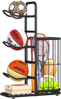 Basketball Ball Storage Rack Ball Storage Display Rack Floor Stand, Vertical Standing Metal Sport Ball Organizer Holder, Basketball Football Volleyball Storage Display