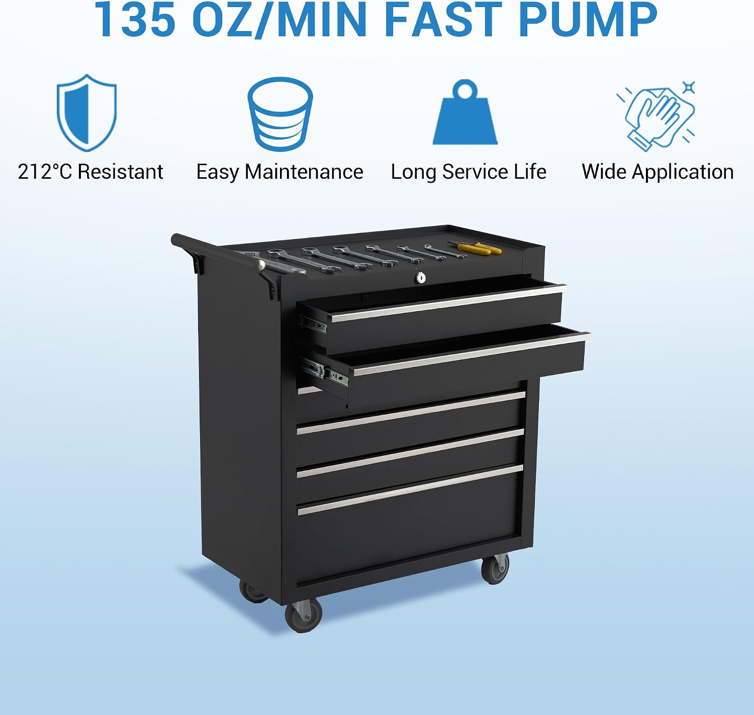 24 Inch 6-Drawer Rolling Tool Chest, Heavy Duty 16-Gauge Steel Tool Cabinet with 4 Locking Casters & Central Lock, Ball Bearing Drawers for Garage Workshop Organization