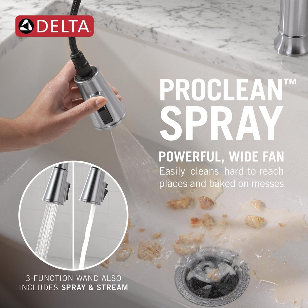 Delta Renaldi Kitchen Faucet with Pull Down Sprayer, Brushed Nickel Kitchen Sink Faucet, Delta ProClean Kitchen Faucet, Pull Down Kitchen Faucet, Lumicoat Arctic Stainless 9184-AR-PR-DST