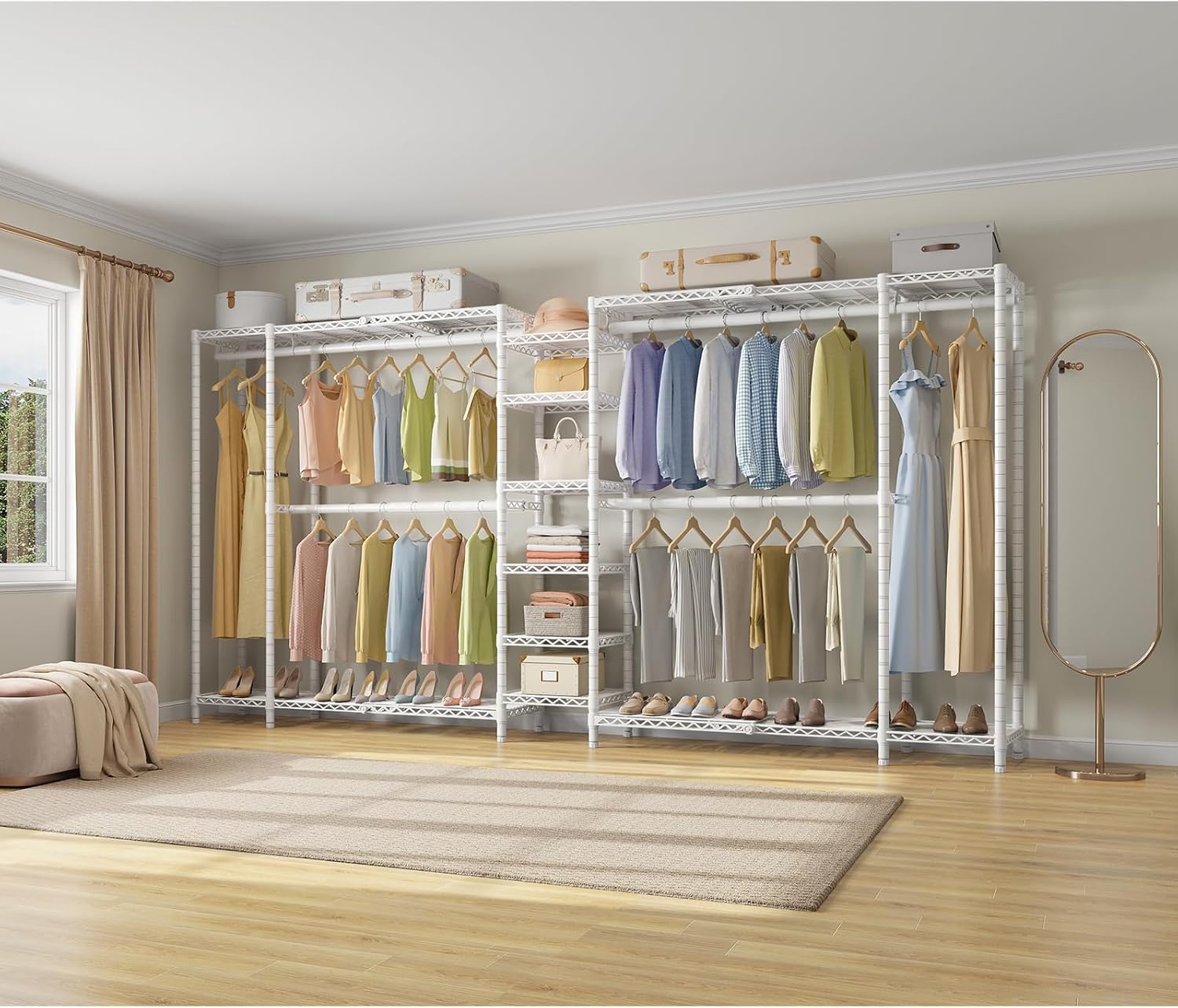VIPEK X5 Extra Large Expandable Clothes Rack Adjustable from 7'8' to 10'5', Reach-in Closet Metal Clothing Racks Walk-in Freestanding Wardrobe Portable Closets, White