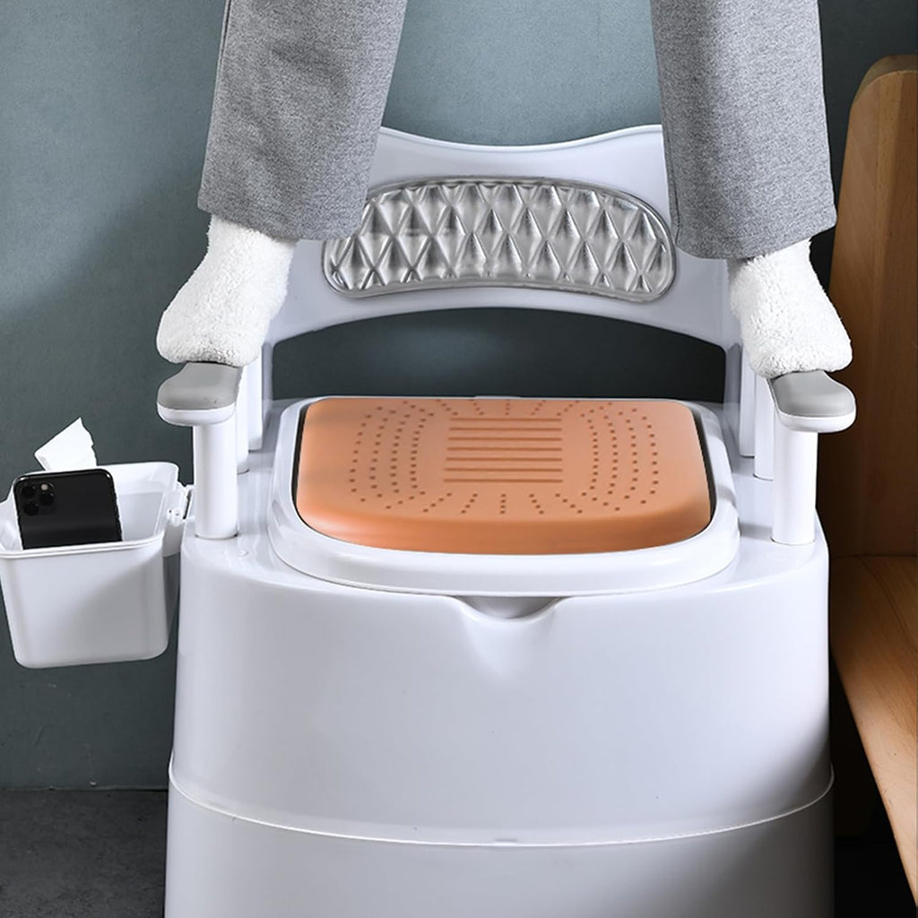 Heavy Duty Bedside Toilet,Movable Toilet Home for The Elderly Padded Seat Commode Chair with Arms Suitable People Inconvenient Legs and Feet (C)