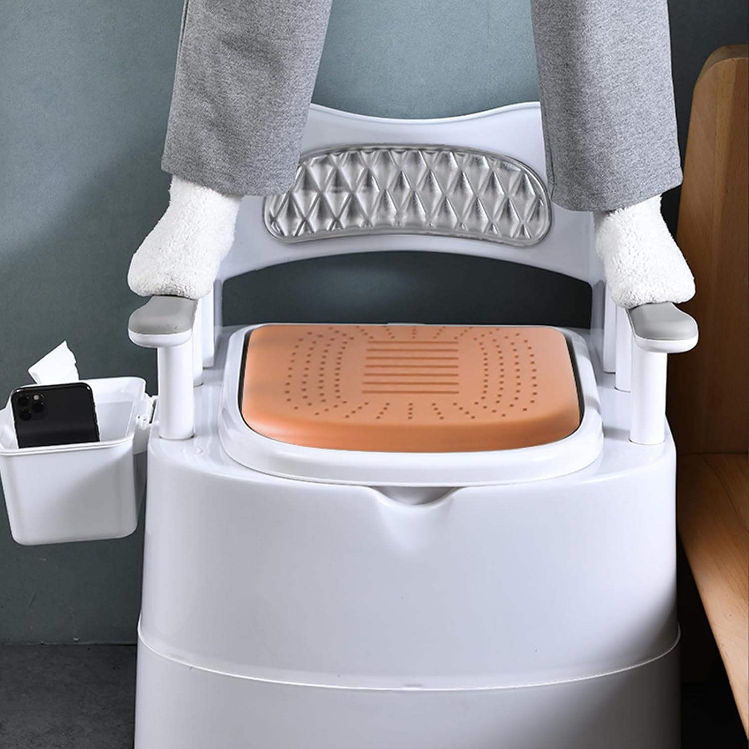 Heavy Duty Bedside Toilet,Movable Toilet Home for The Elderly Padded Seat Commode Chair with Arms Suitable People Inconvenient Legs and Feet (C)