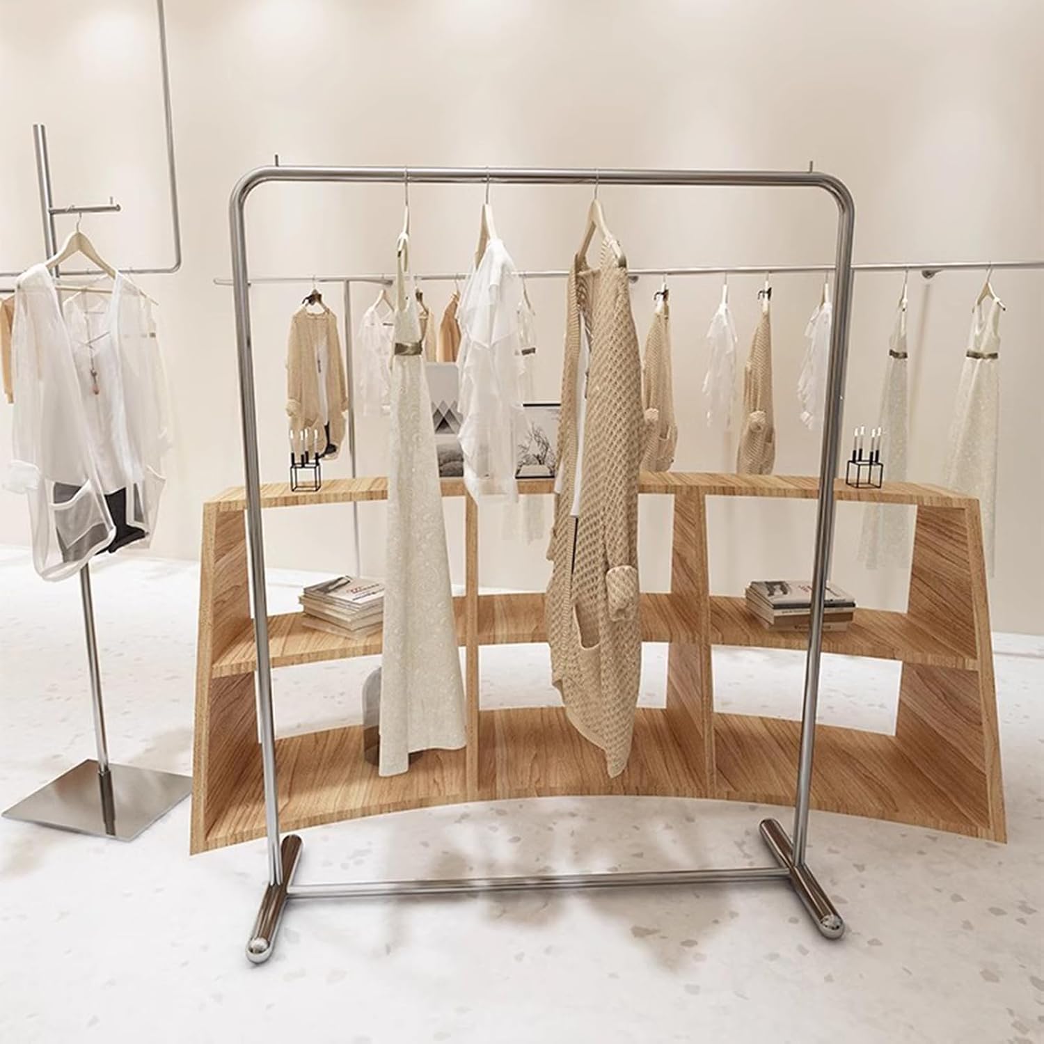 Garment Rack Heavy Duty Clothing Rack For Hanging Clothes, Silver Stainless Steel Clothes Rail, Load Capacity 280 Lbs, Bedroom Laundry Room Coat Rack, Freestanding Retail Display R(Size:150X40X150CM)