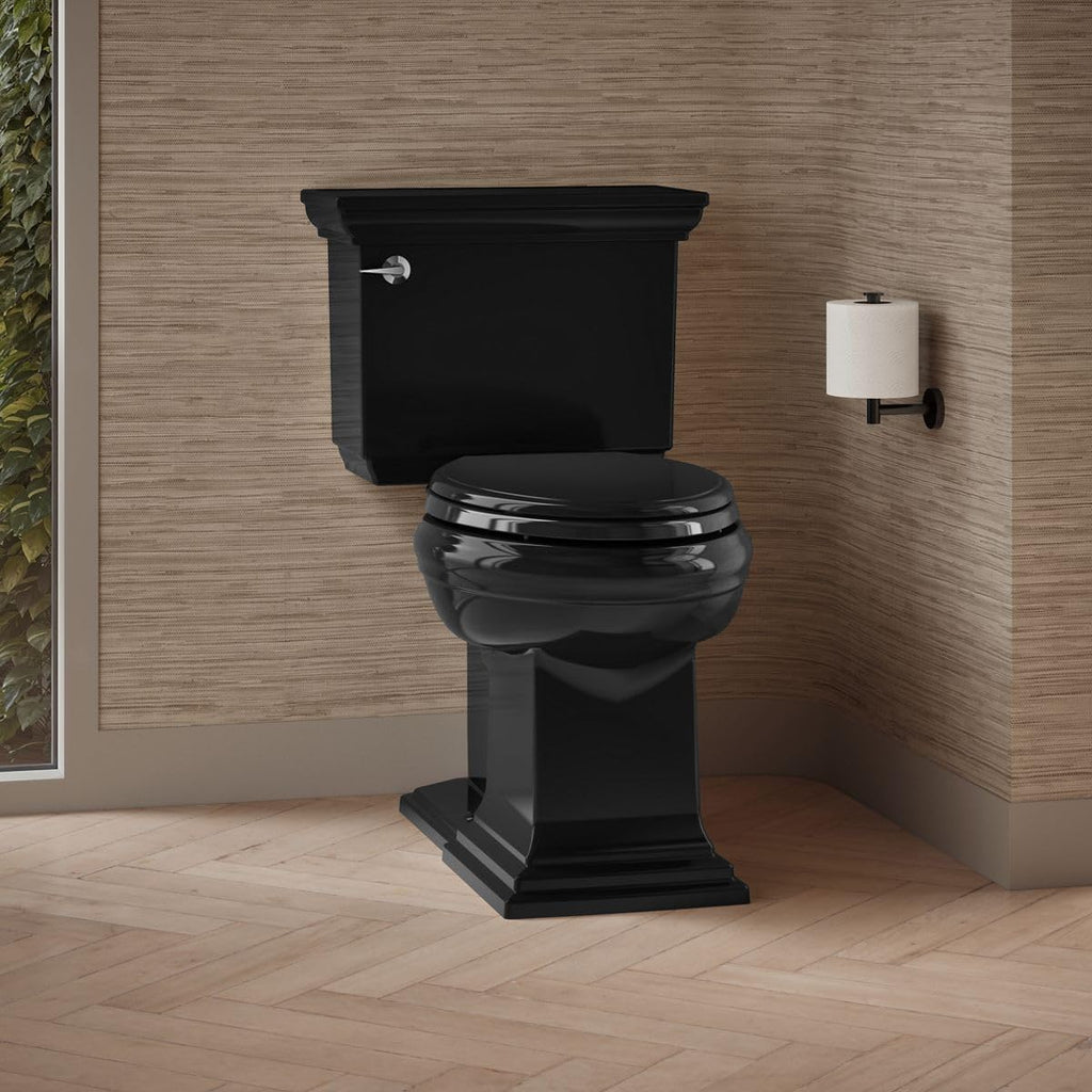 KOHLER K-6669-7 Memoirs Stately Comfort Height Elongated 1.28 GPF Toilet with Aqua Piston Flush Technology, Concealed Trap Way and Left-Hand Trip Lever (2 Piece), Black
