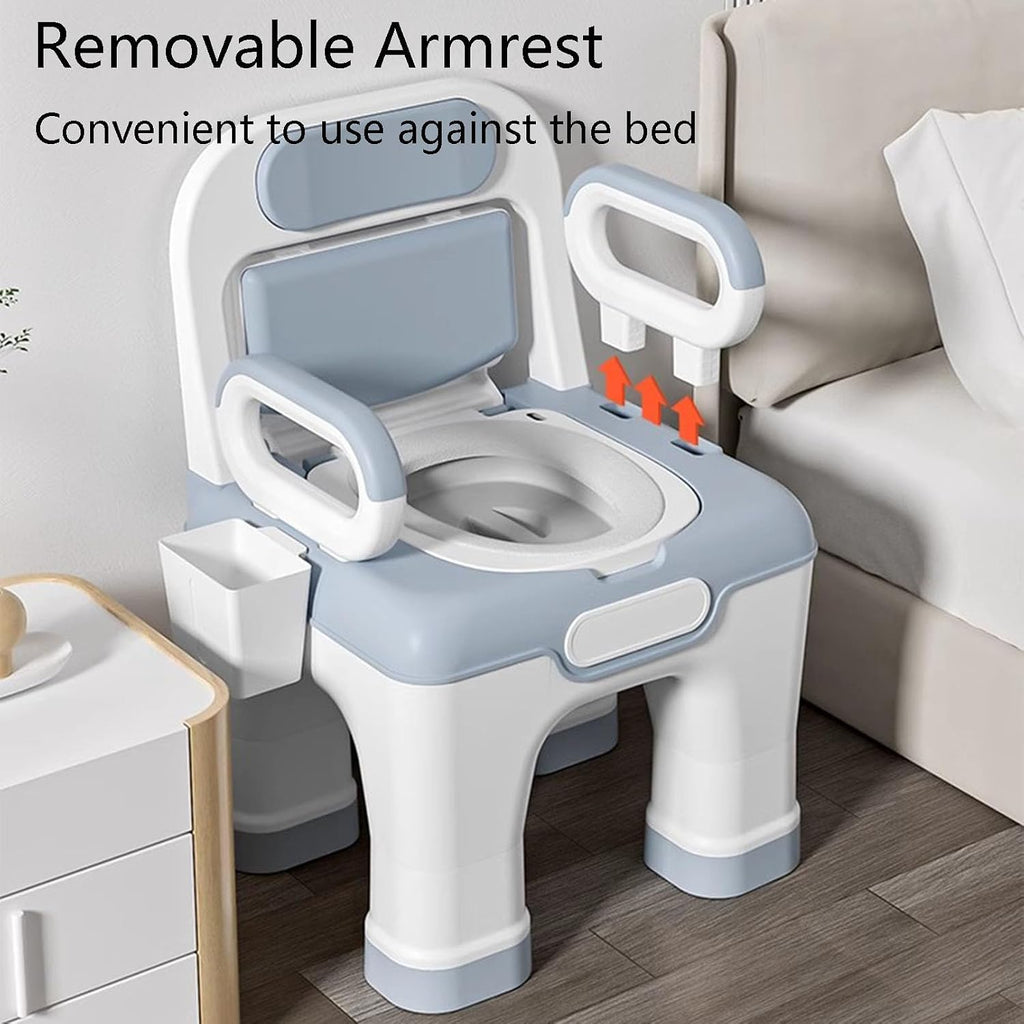 Raised Toilet Seat with Handles, Elevated Handicap Toilet Seat Riser for Seniors with Soft Padded, Height Adjustable, Stand Alone Toilet Safety Frame, Fit Any Toilet, Blue, PP Material