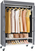 VIPEK R3C Portable Closet with Cover - Heavy Duty Freestanding Clothes Rack with Wheels & Hanging Rod & Side Hooks, 35.4' L x 15.7' W x 72.4' H, White Rack with Grey Upgraded Polyester Cover