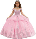 Crystal Lace Applique Flower Girl Dress Layered 3D Floral First Communion Dresses Off Shoulder Girls Pageant Dresses