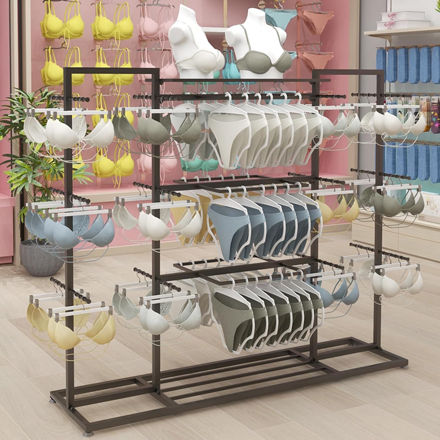 Coat Rack Stand, Underwear Display Stands, Freestanding Clothing Store Boutiques Retail Lingerie Garment Rack, Commercial Shelves for Socks Bra Panties Scarves Storage