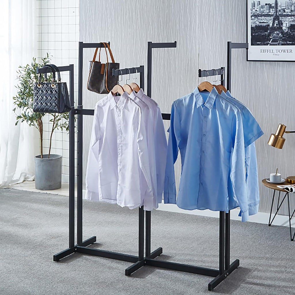 Floor Standing Metal Garment Rack - Heavy Retail Display Racks With Wheels, 8 Arms Clothing Rack, Square Tubing Portable Shirt Racks, Merchandise Display For Hanging Clothes (L-Black)
