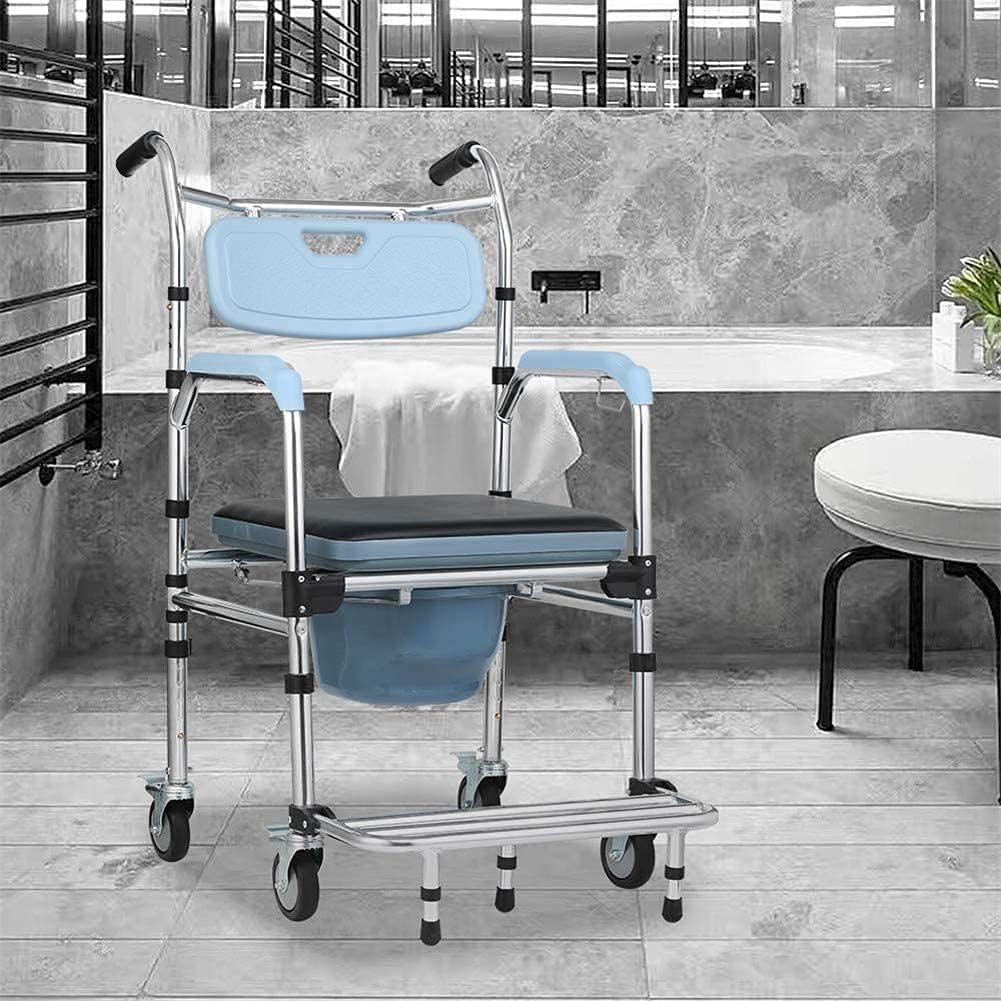 Commode Chair,Toilet Chair Bedside Commode Chair Homecare Toilet Seat with Wheel Safety Steel Frame Toilet Chair Adjustable Height Support Tool, Heavy Duty Drop Arm for Elderly