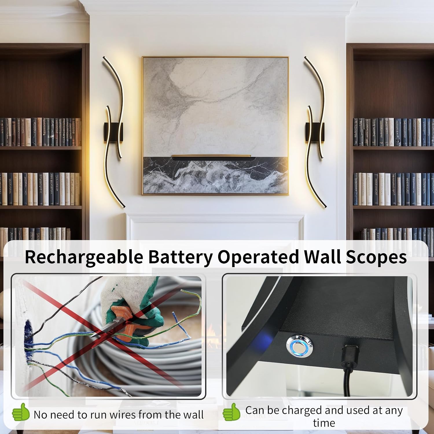 Aikertec 38 Inch Battery Operated Wall Sconces Set of 2 Pack with Remote Control, Dimmable Rechargeable Battery Wall Sconce 3000K-6000K LED Wall Lamp for Bedroom, Living Room, Bathroom, Home Decor