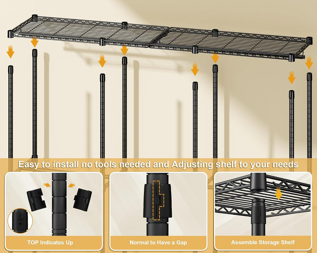 ULIFHOME E14C Pro Heavy Duty Closet Organizer System，Freestanding Clothing Racks for Hanging Clothes，Adjustable Garment Rack 69' W × 16' D × 77' H Hold 960 lbs，Black Rack with Black Dustproof Cover