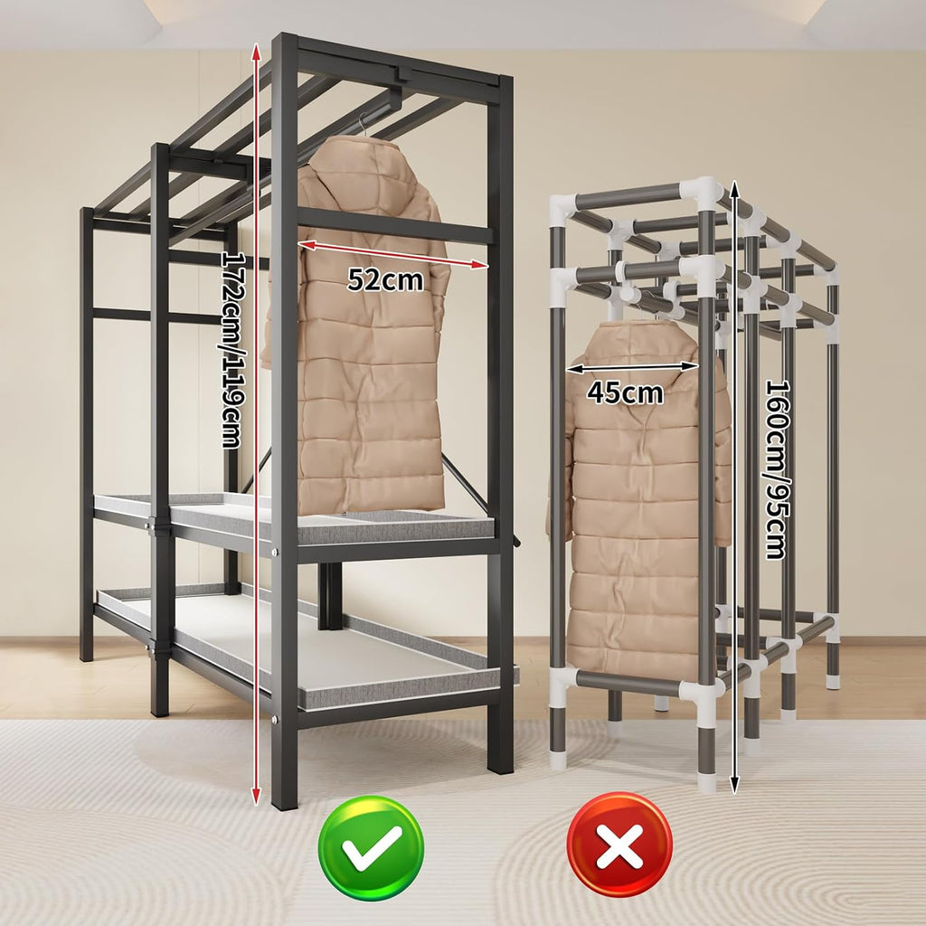71in Heavy Duty Portable Closet with Cover, 1500lbs Foldable Covered Metal Clothing Wardrobe Closet System, Heavy Duty Garment Rack for Hanging Clothes, for Bedroom, Apartment, Rental Property,Blue