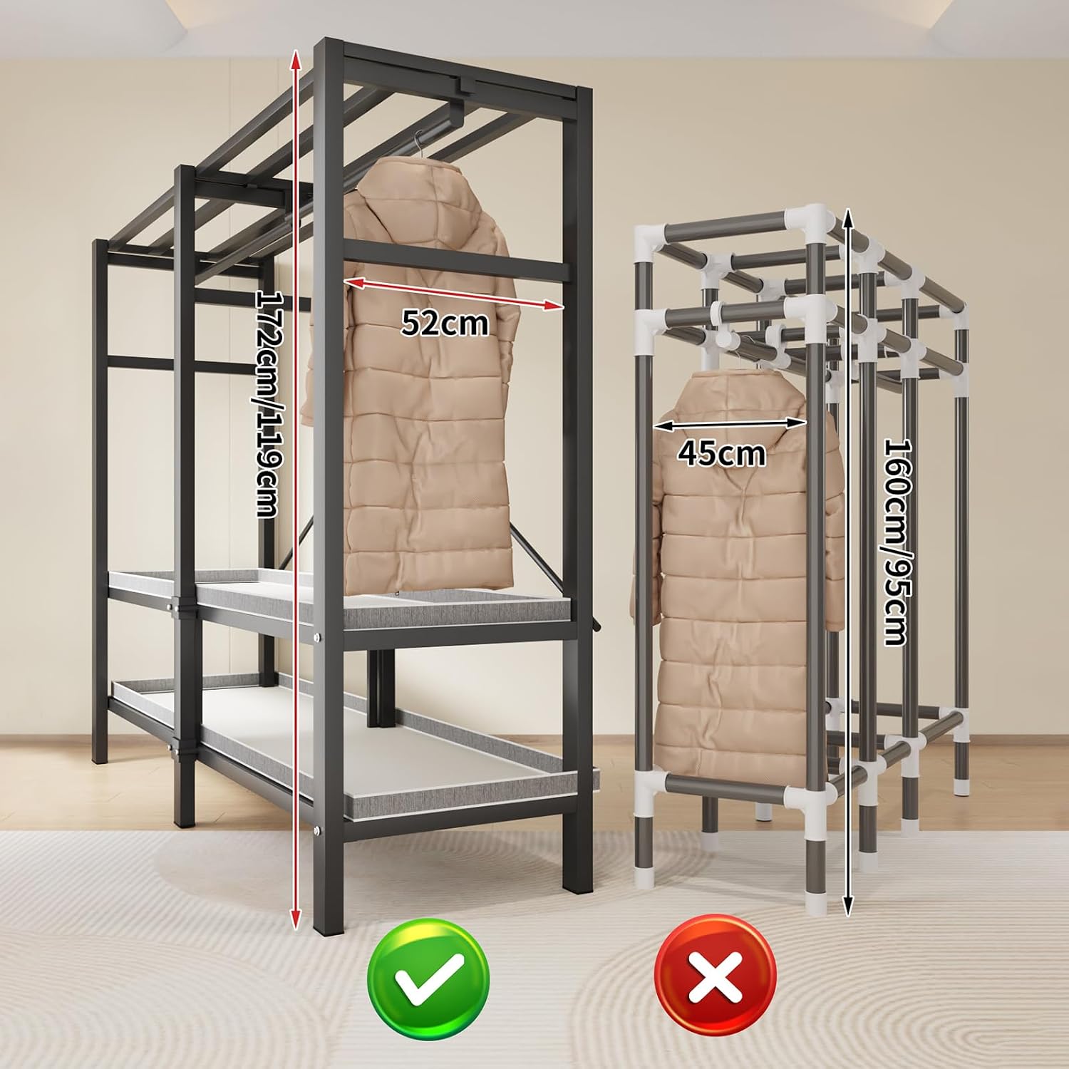 71in Heavy Duty Portable Closet with Cover, 1500lbs Foldable Covered Metal Clothing Wardrobe Closet System, Heavy Duty Garment Rack for Hanging Clothes, for Bedroom, Apartment, Rental Property,Blue
