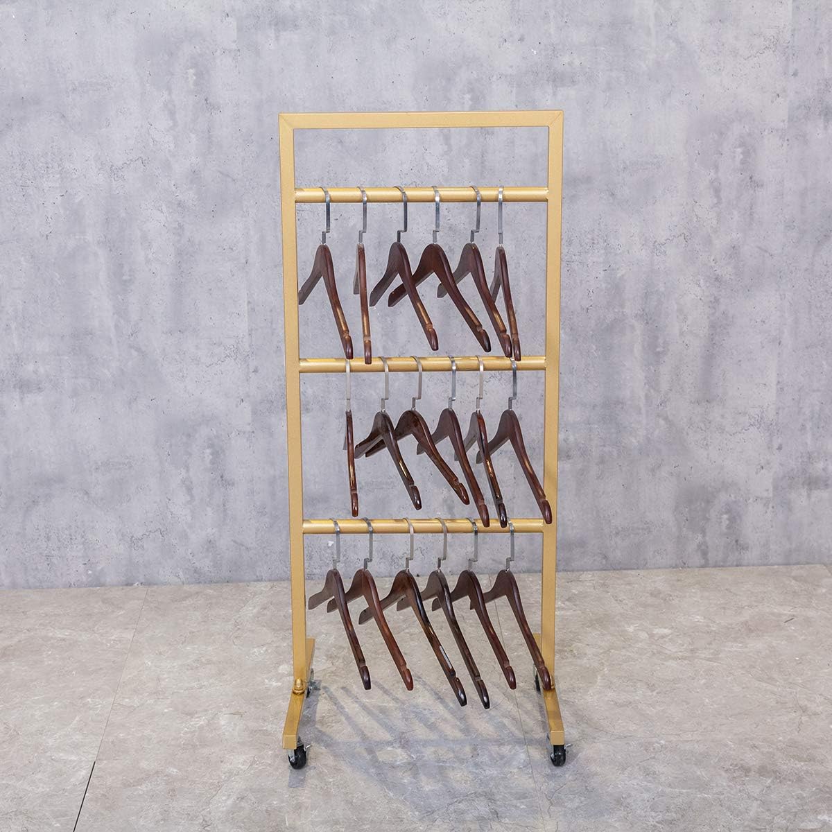 Simple Modern Heavy Duty Metal Rolling Hanger Storage Rack with Wheel,Retail Display Floor-Standing Towel Pants Scarf Organizer Shelves (Gold, 3 Tier)
