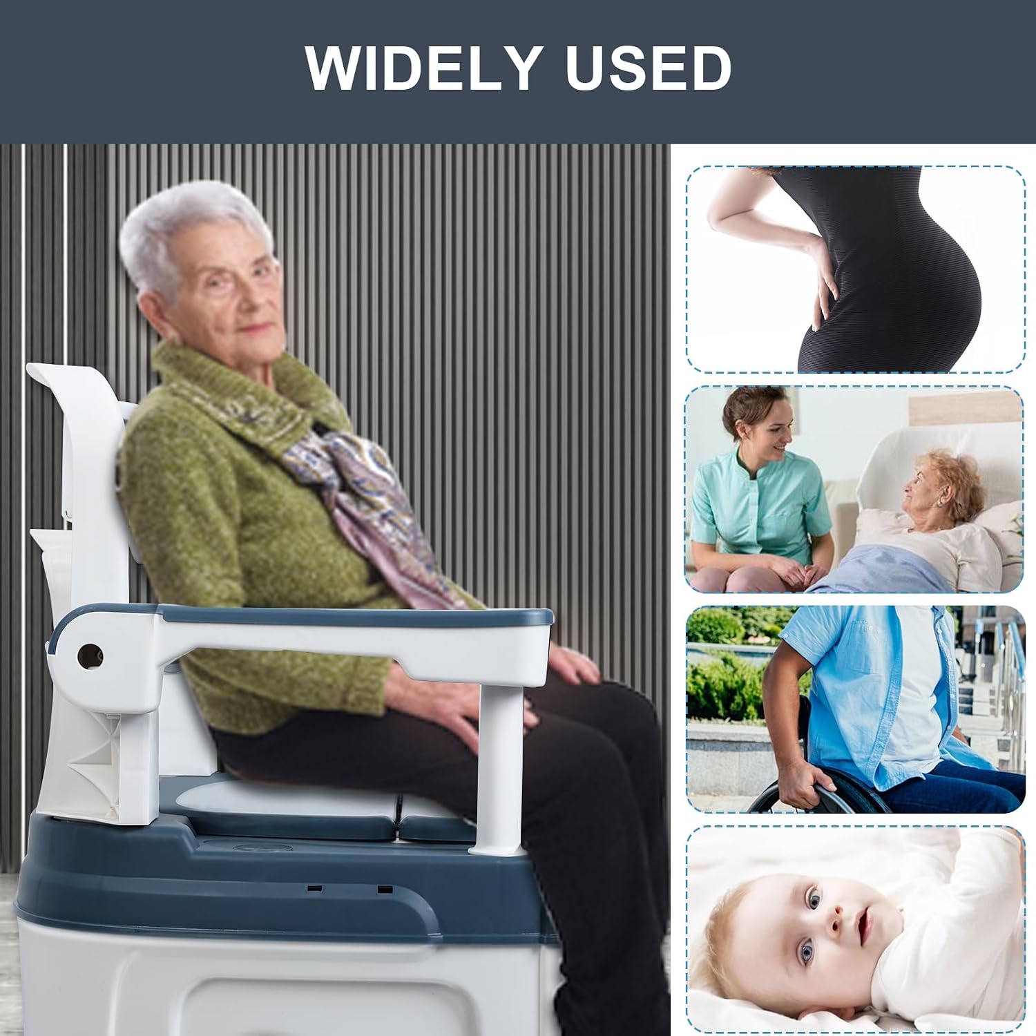 Toilet Seat Risers for Seniors, Raised Toilet Seat with Handles, Height Adjustable Mobile Load 882lb Blue