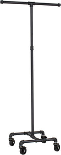 William Robert's Vintage Industrial Clothing Rack Heavy Duty Pipe 2-Way Black Powder Coated for Retail Store and Home