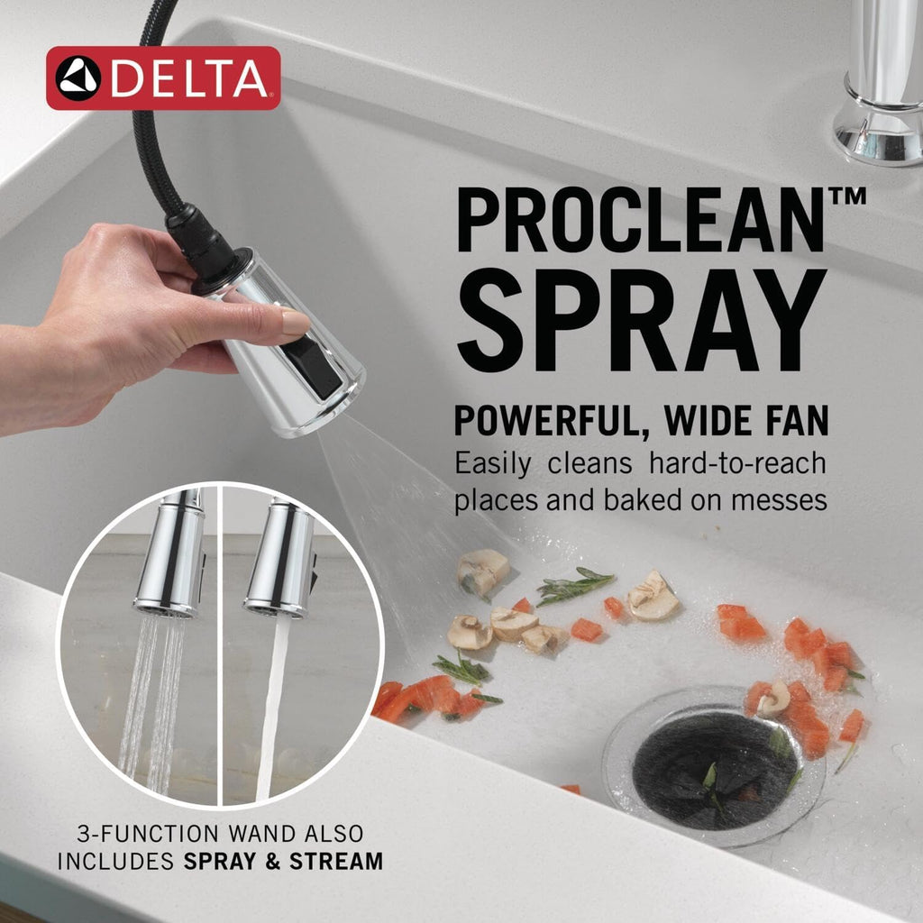 Delta Renaldi Kitchen Faucet with Pull Down Sprayer, Chrome Kitchen Sink Faucet, Delta ProClean Kitchen Faucet, Pull Down Kitchen Faucet, Lumicoat Chrome Nickel 9184-PR-DST