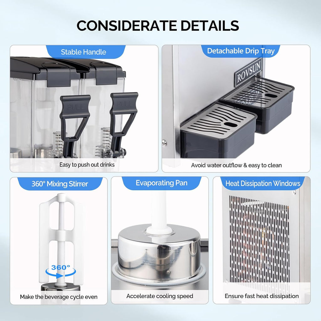 ROVSUN Commercial Juice Dispenser 2.6Gal X 2 Tanks, Cold Drink Dispenser Commercial Beverage Dispenser Stainless Steel with Thermostat Controller for Home Restaurant Bar Party 110V/60HZ