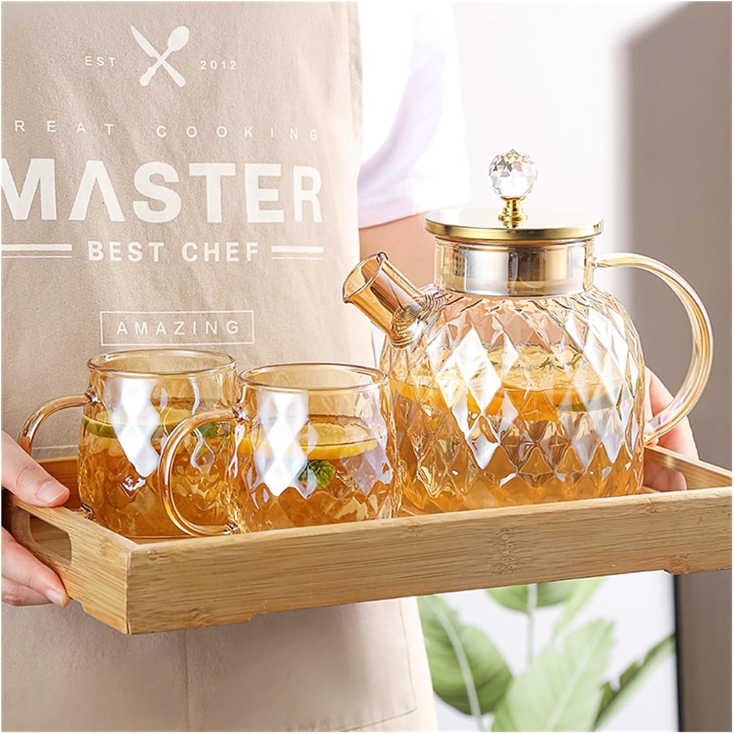 Beverage Serveware Glass cold kettle high temperature resistant household set family with cold kettle juice pot tie pot teapot Water Carafe(L)