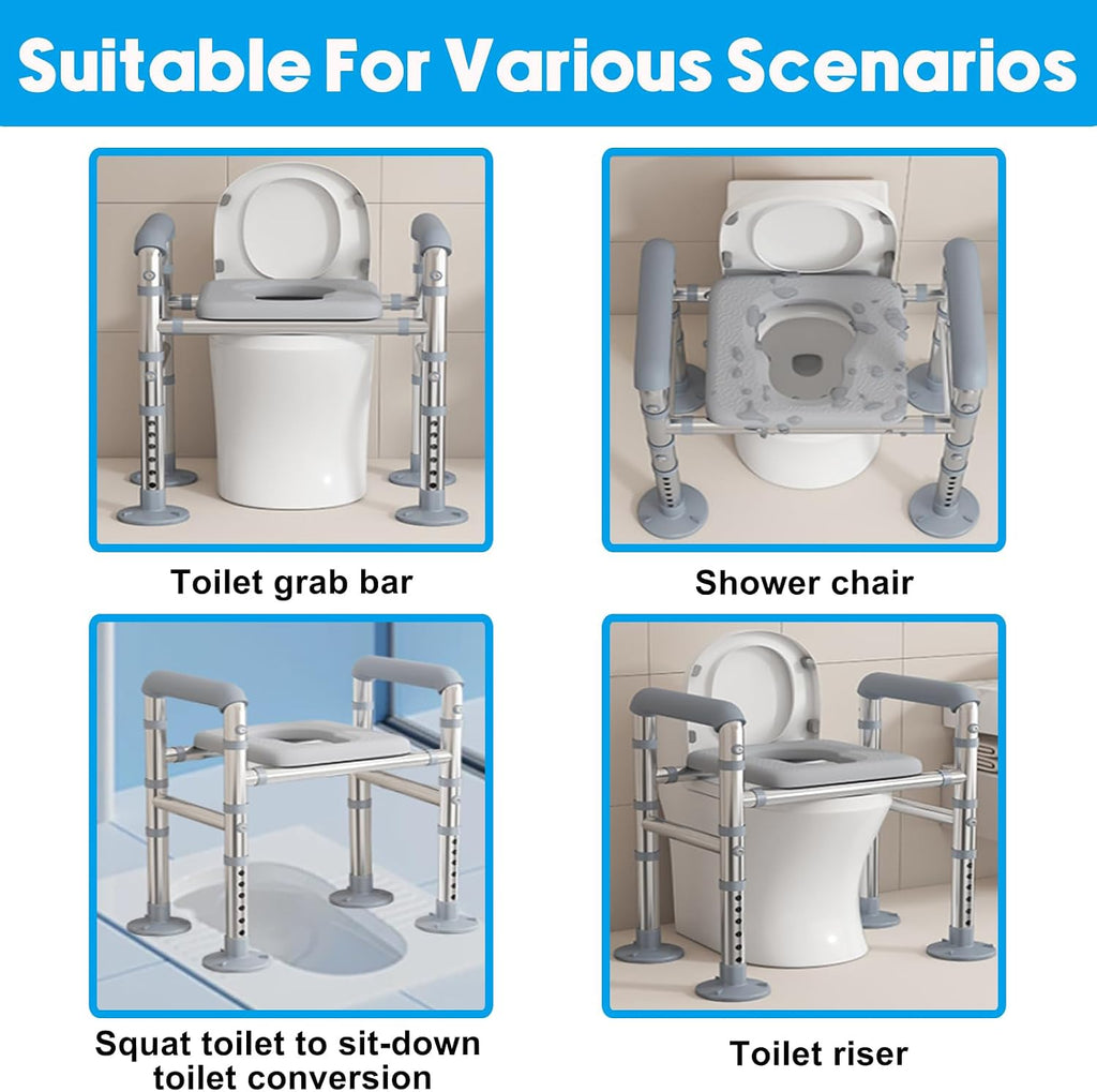 Toilet Seat Risers for Seniors, Raised Toilet Seat with Handles, 440lb Capacity, Adjustable Commode Chair with Non-Slip Padded Seat, Fits Most Toilets