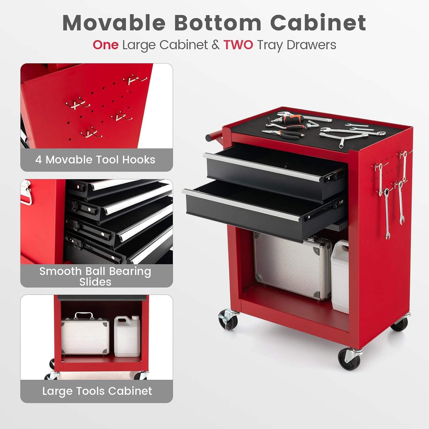 ERGOMASTER Tool Cabinet Chest Include 4-Drawers Removable Top Box + 2-Drawer & Caibinet Capacity Tool Storage with Wheels and Locking System - BlackRed 6-Drawers, TOOLBOX-2023