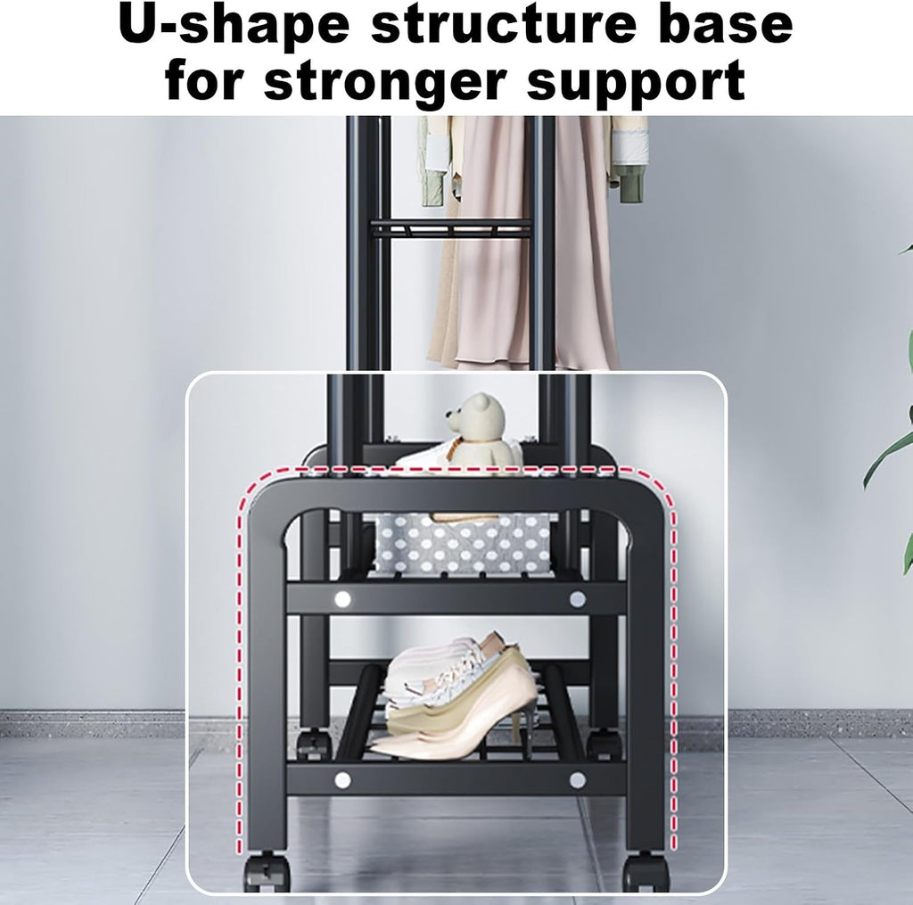 Rolling Garment Rack With Wheels, Double Rods Clothing Rack, Standing Metal Clothes Racks With Shelves, Portable Wardrobe Sturdy Racks For Bedroom Entryway(White,150cm/59in)