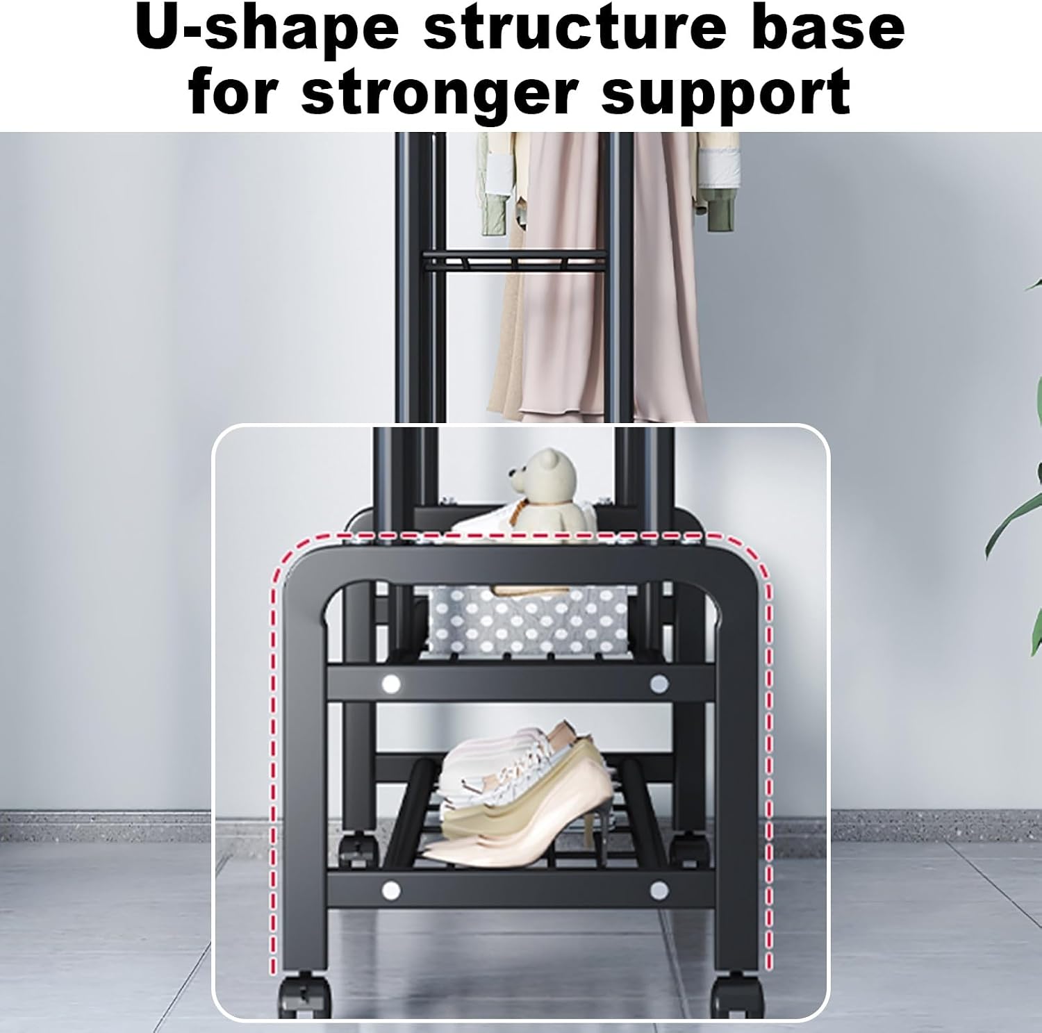 Rolling Garment Rack With Wheels, Double Rods Clothing Rack, Standing Metal Clothes Racks With Shelves, Portable Wardrobe Sturdy Racks For Bedroom Entryway(White,130cm/51.2in)