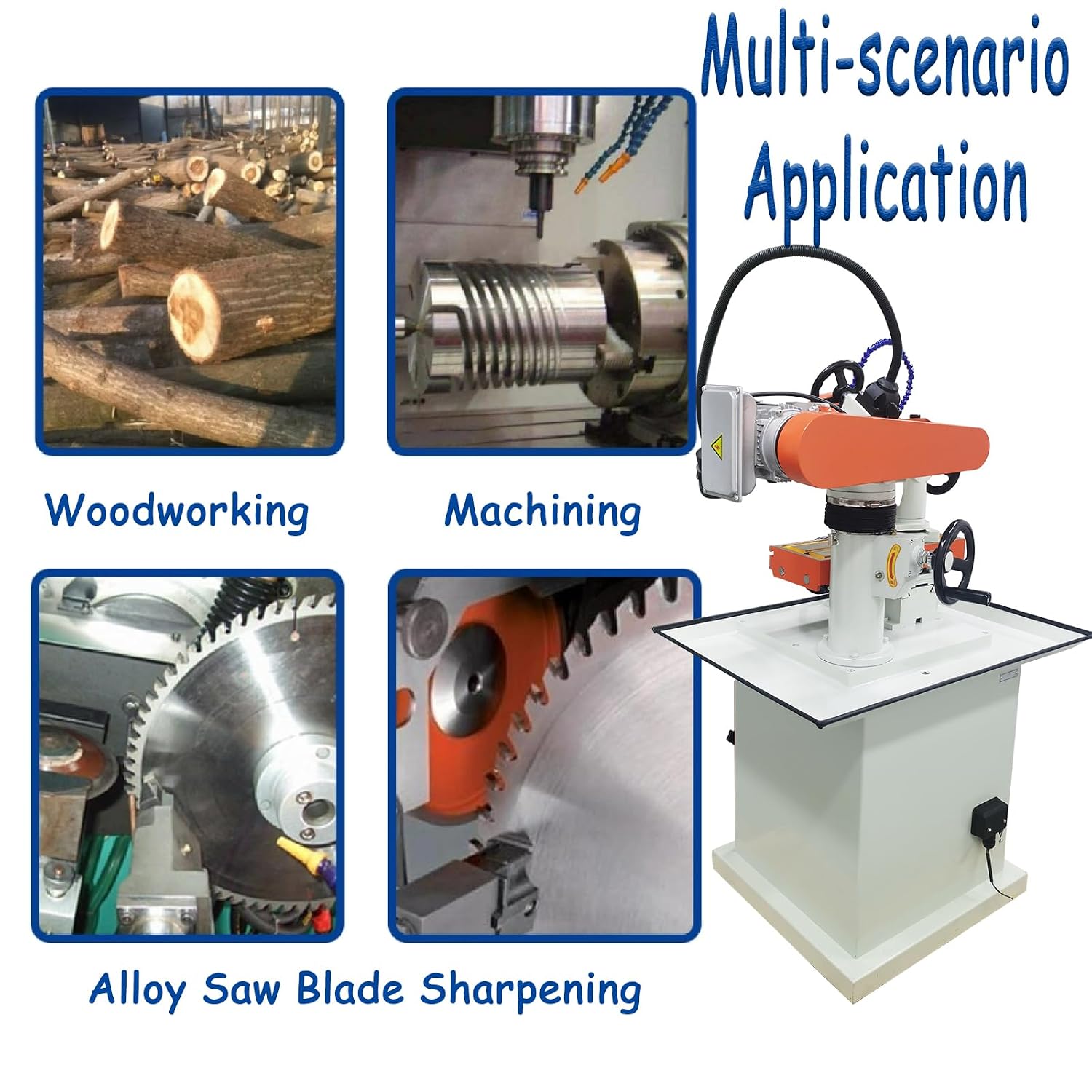 4-in-1 Multi-Tool Sharpener 370W, 150mm Grinding Wheel, with Electric Box & Speed Control – for Carbide Blades, Router Bits, Planer Knives & Ø90-630mm Saw Blades, 220V 3500RPM