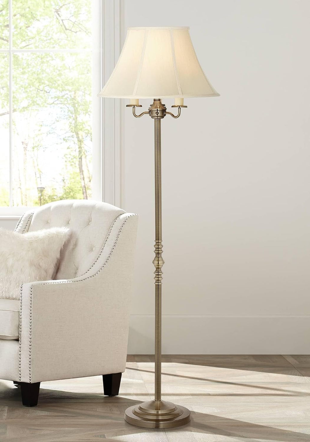 Regency Hill Montebello Traditional 59' Tall Standing Floor Lamps Set of 2 Lights Candelabra 4-Light Gold Metal Antique Brass Finish Living Room Bedroom House Reading Office Home Decor Entryway