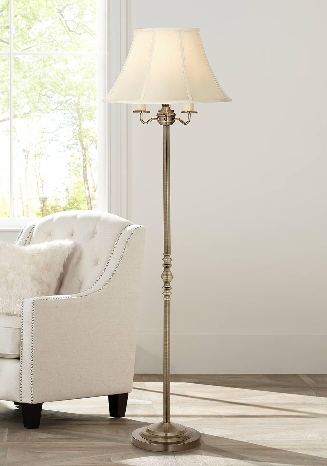 Regency Hill Montebello Traditional 59' Tall Standing Floor Lamps Set of 2 Lights Candelabra 4-Light Gold Metal Antique Brass Finish Living Room Bedroom House Reading Office Home Decor Entryway