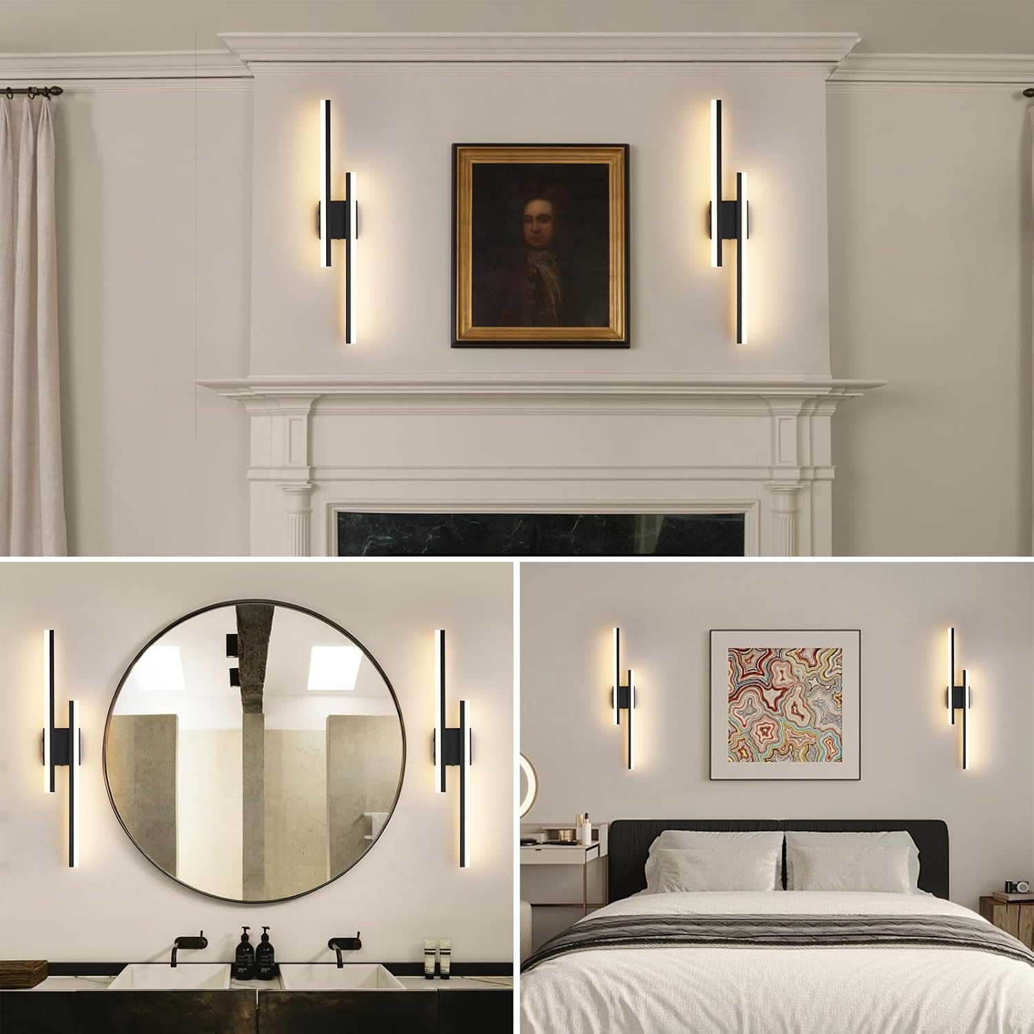Modern Battery Operated Wall Sconce Set of 2,Dimmable Rechargeable Indoor Led Wall Sconce Lighting,Black Wireless Wall Lamps with Remote Control for Living Room Bedroom Bathroom Hallway