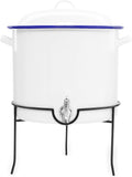 Enamelware Beverage Dispenser with Rack, 15 quart, Vintage White/Blue