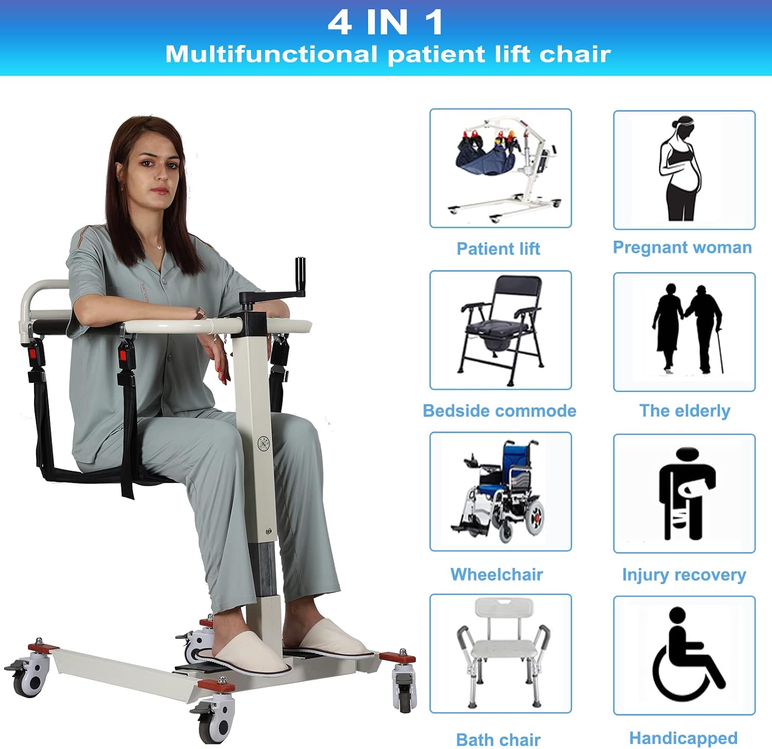 Patient Lift Wheelchair for Home, Portable Patient Lift Transfer Chair, Shower Chair with Wheels Portable Toilets Seat Transfer Aid, Lift Wheelchair for Home (Basic Backrest)
