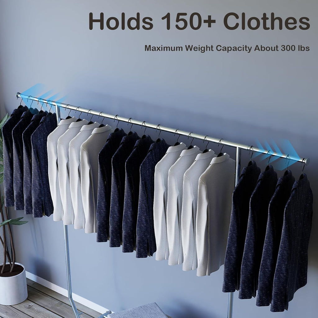 Clothes Rack With Wheels Garment Racks For Hanging Clothes Metal Portable Rack Heavy Duty One-Piece Bar Collapsible Rack For Bedroom Living Room Balcony