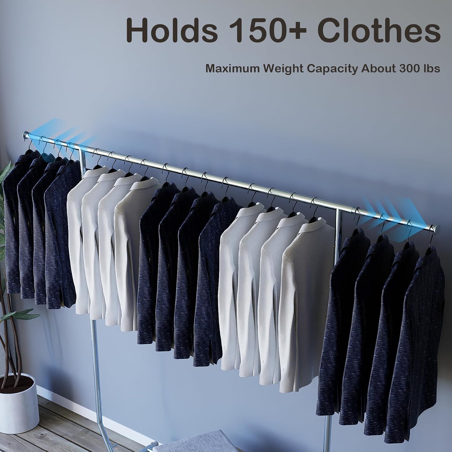 Clothes Rack With Wheels Garment Racks For Hanging Clothes Metal Portable Rack Heavy Duty One-Piece Bar Collapsible Rack For Bedroom Living Room Balcony