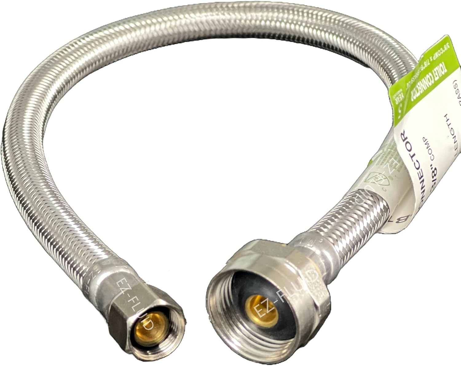 (50) EZ-Fluid 20-Inch Metal Nut Toilet Water Supply Connector,3/8' Compression x 7/8' Female Brass Ballcock BC,Toilet Water Supply Connector Line Braided Stainless Steel Toilet Supply Line